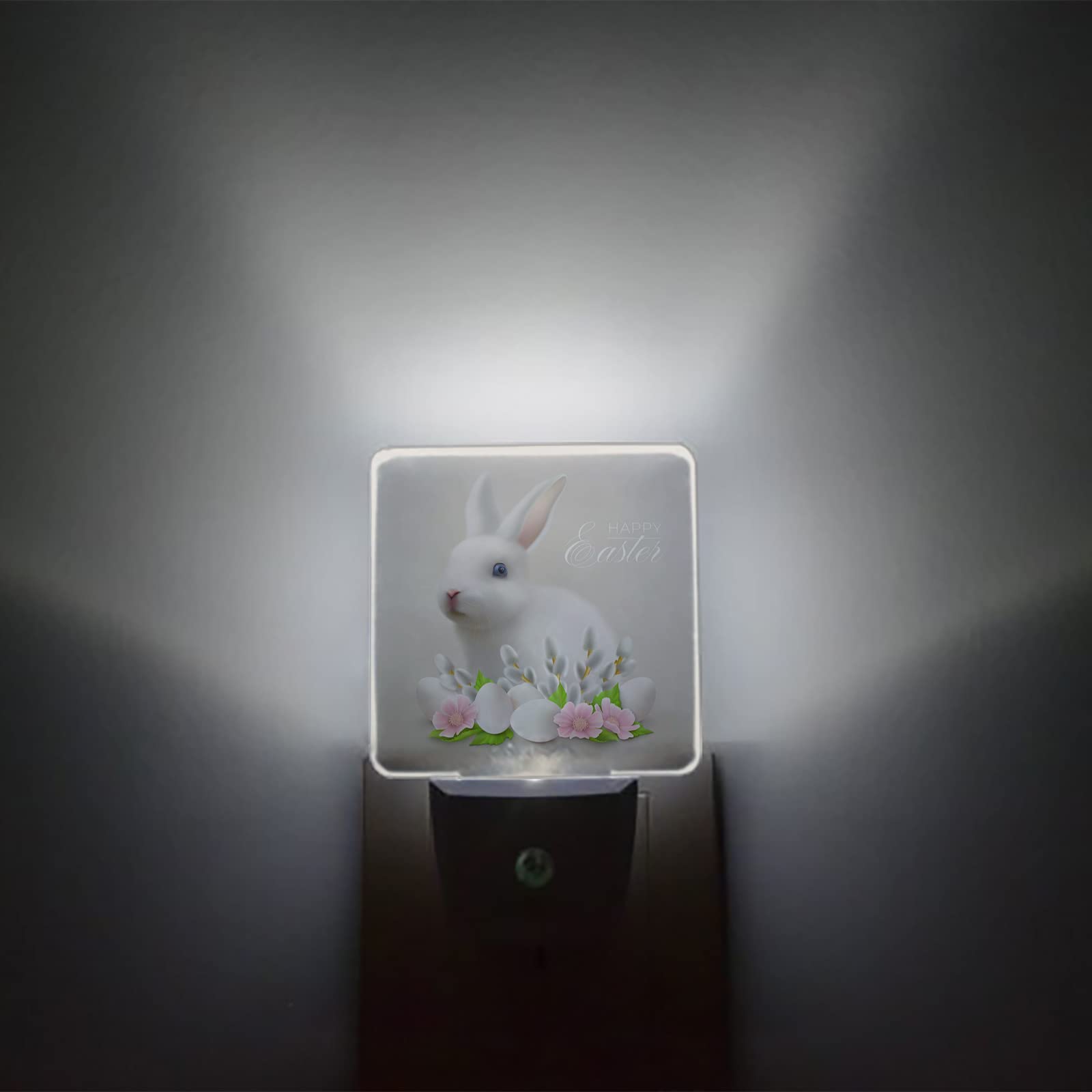 Easter Rabbit LED Night Light with Auto Sensor - Pink Floral for Kids Bedroom Decor