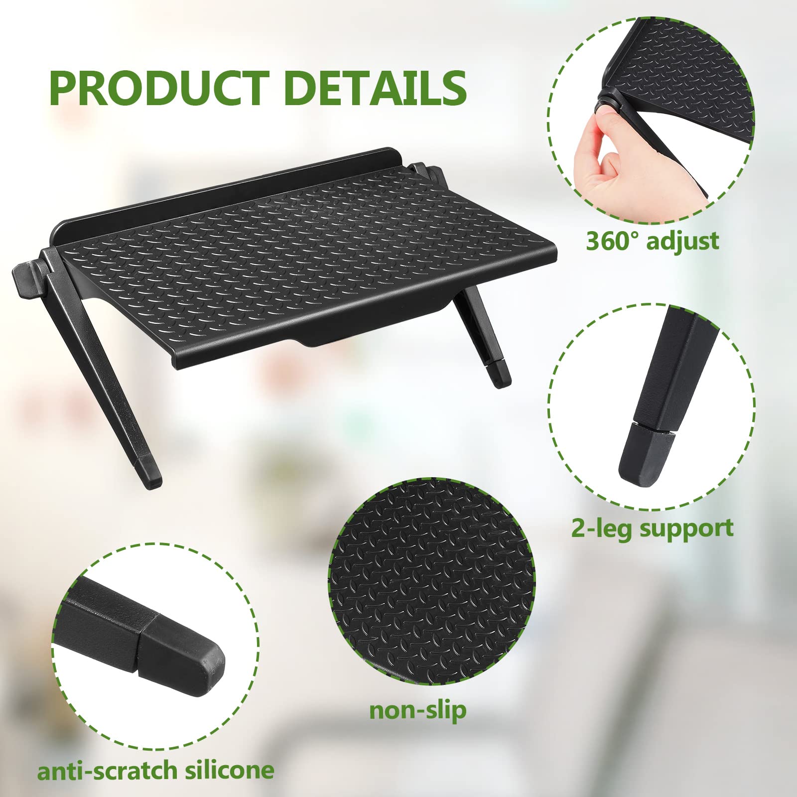 6-Piece Adjustable TV Top Screen Shelf - Black Plastic Monitor Stand for Video Game Consoles, Routers & Media Boxes (8.5 x 4.5 Inch) - Perfect for Living Room Entertainment Centers & Home Office Organization