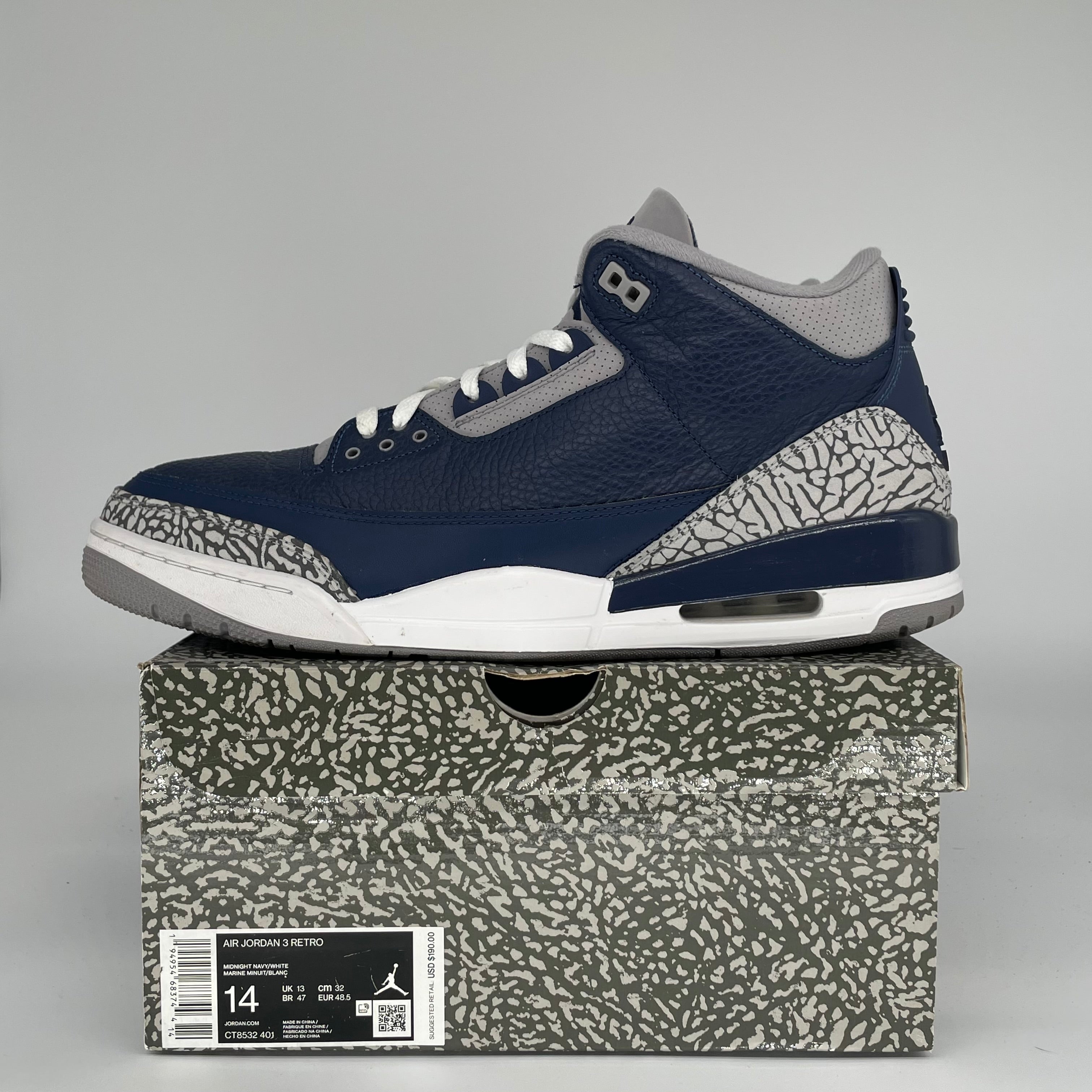 AIR JORDAN 3 GEORGETOWN Basketball Shoes Men's Size 14 - CT8532-401 | Retro Sneakers for Casual Wear & Street Style
