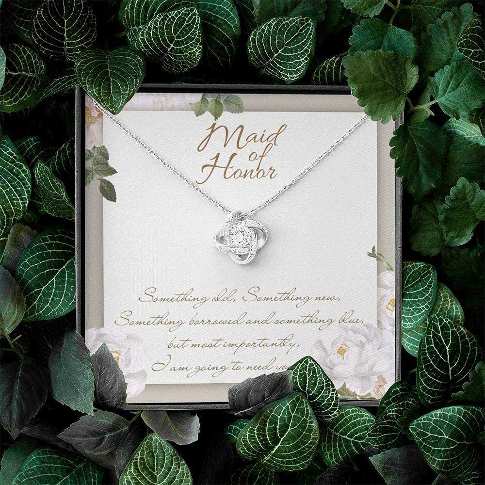 Love Knot Necklace for Maid of Honor Proposal - Wedding Jewelry Gift with Message Card & Gift Box - Perfect for Bridesmaid Proposal, Bachelorette Party & Wedding Day Accessories