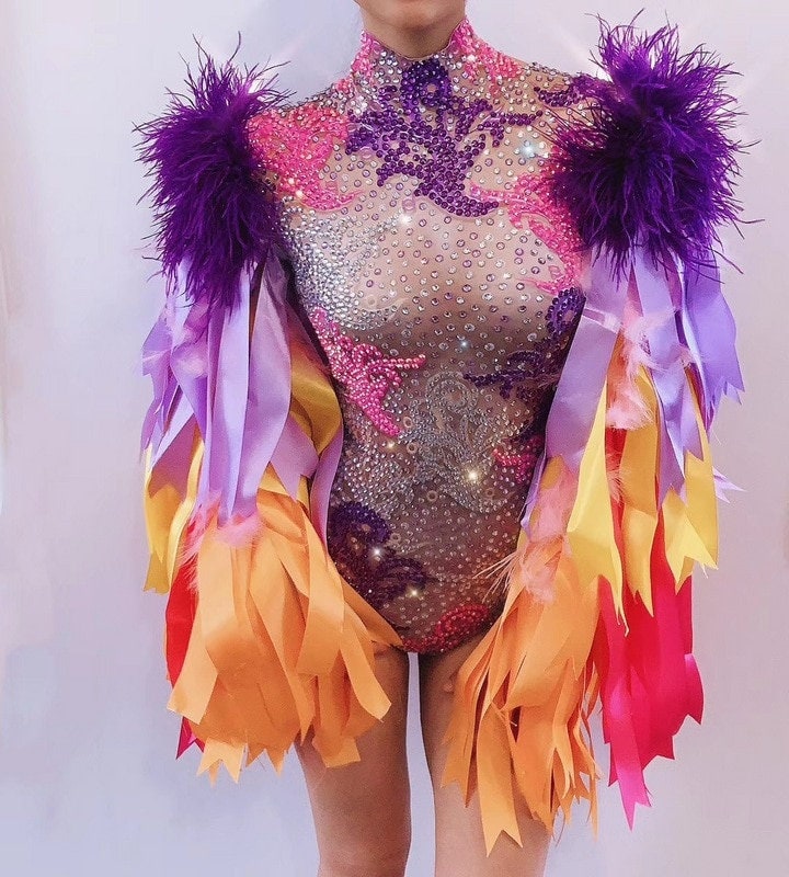 Sparkling Rhinestone Bodysuit Jumpsuit - Multi-Colored Sequin Costume for Carnival, Halloween & Party Wear | Perfect for Dance Performances, Cosplay & Festive Events