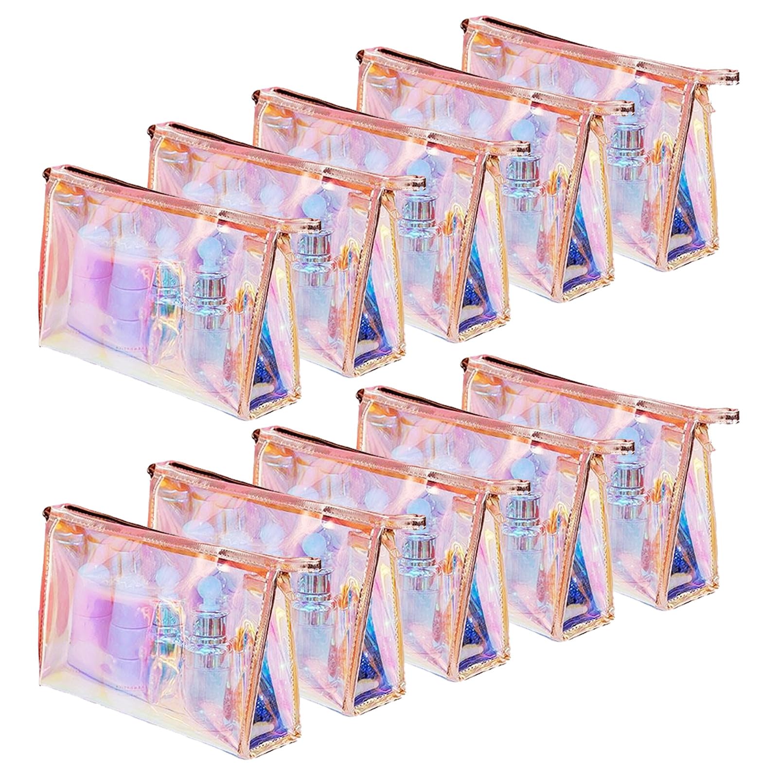 10 Pcs Holographic Makeup Bags Bulk - Iridescent Cosmetic Pouches with Zipper, Waterproof Toiletry Bags for Women | Perfect for Travel, Bachelorette Party Gifts, Makeup Organizer & Brush Storage