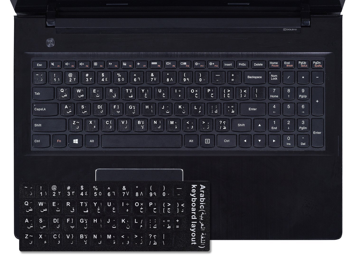 Arabic Keyboard Letter Stickers - Non Transparent Black Background with White Lettering, 2PCS Pack for PC, Laptop, Notebook, Desktop Keyboards - Ideal for Typing in Arabic at Home, Office, or School