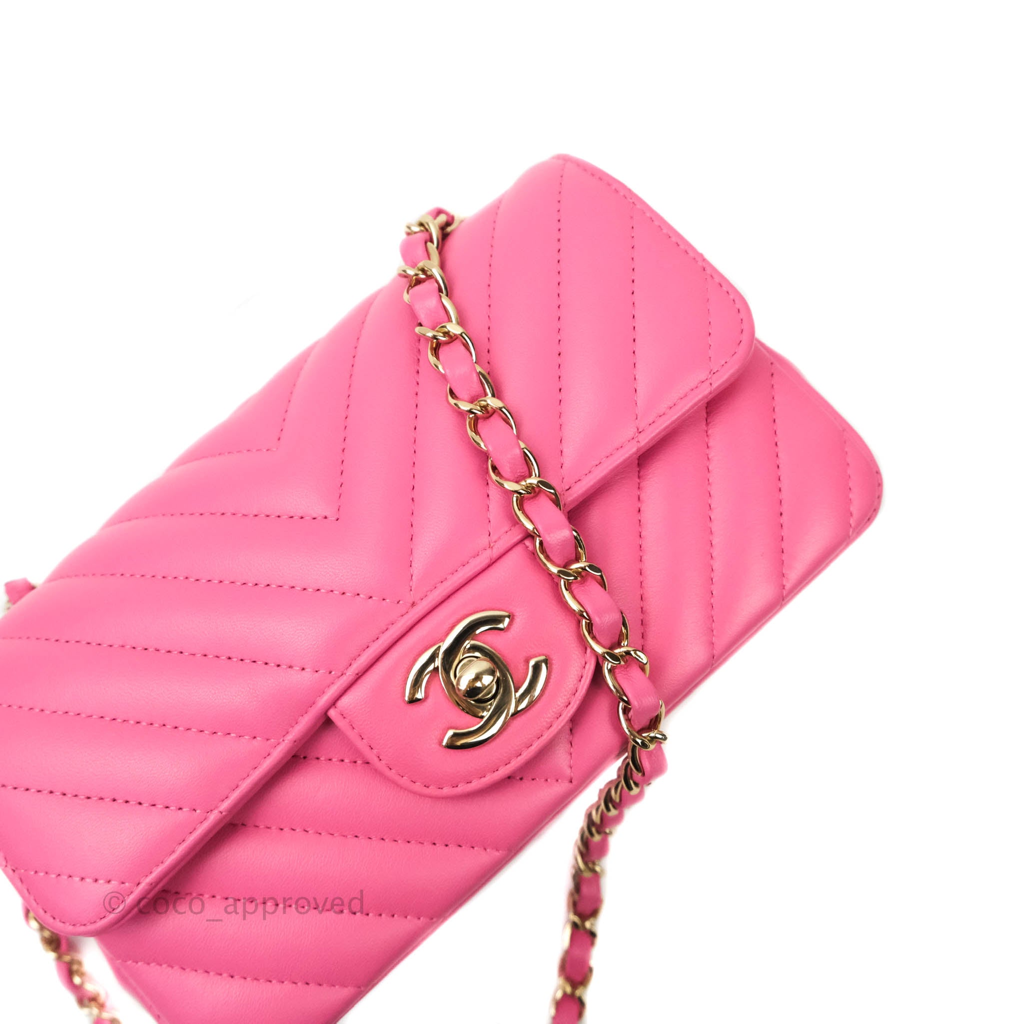 Chanel Chevron Mini Rectangular Lambskin Flap Bag in Pink with Gold Hardware - Perfect for Evening Events & Luxury Fashion Accessories