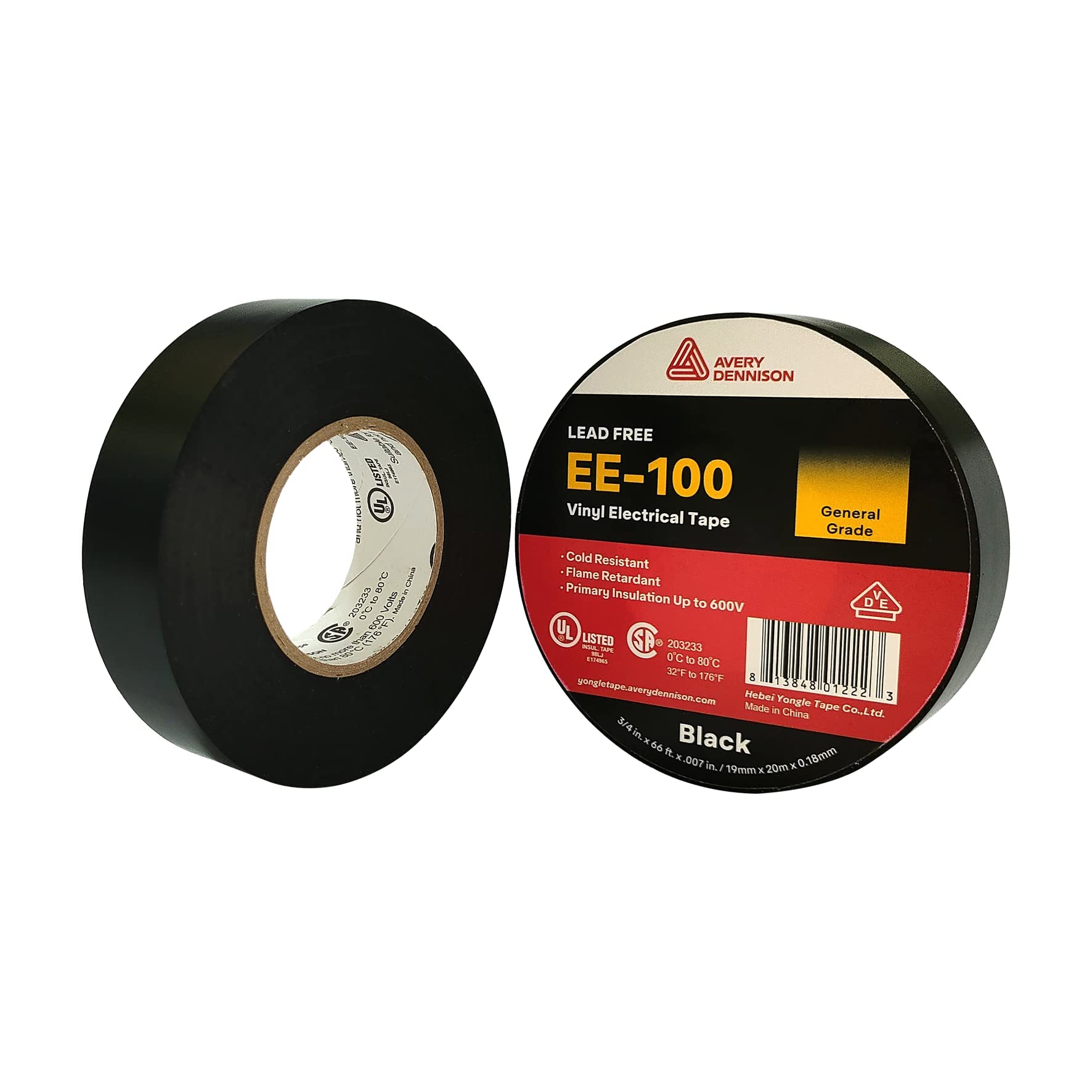 Premium UL/CSA Listed PVC Electrical Insulation Tape - ¾ in x 66 ft Black Vinyl Tape for Wiring, Repairs & Automotive Use (100 Rolls) - Ideal for Home DIY, Electricians & Industrial Equipment Maintenance