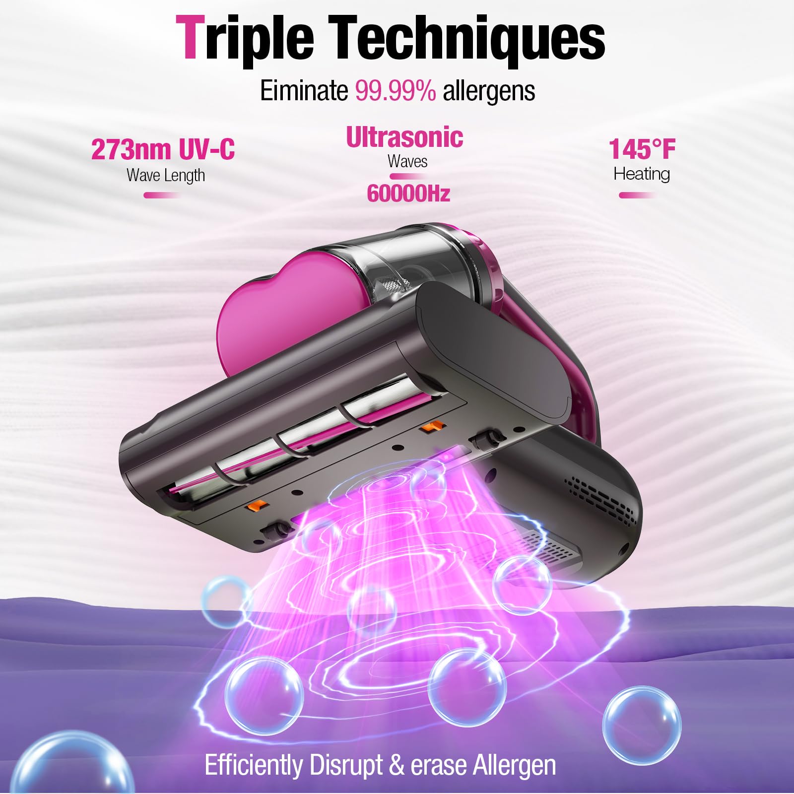 17KPa 650W Mattress Vacuum Cleaner with 273nm UV-C Light & 145°F Ultrasonic Heating - 80,000 RPM Brushroll, Wide Suction for Pillows, Cribs, Sofa (Black, Corded) - Perfect for Allergy Relief & Deep Cleaning Beds, Furniture & Baby Items