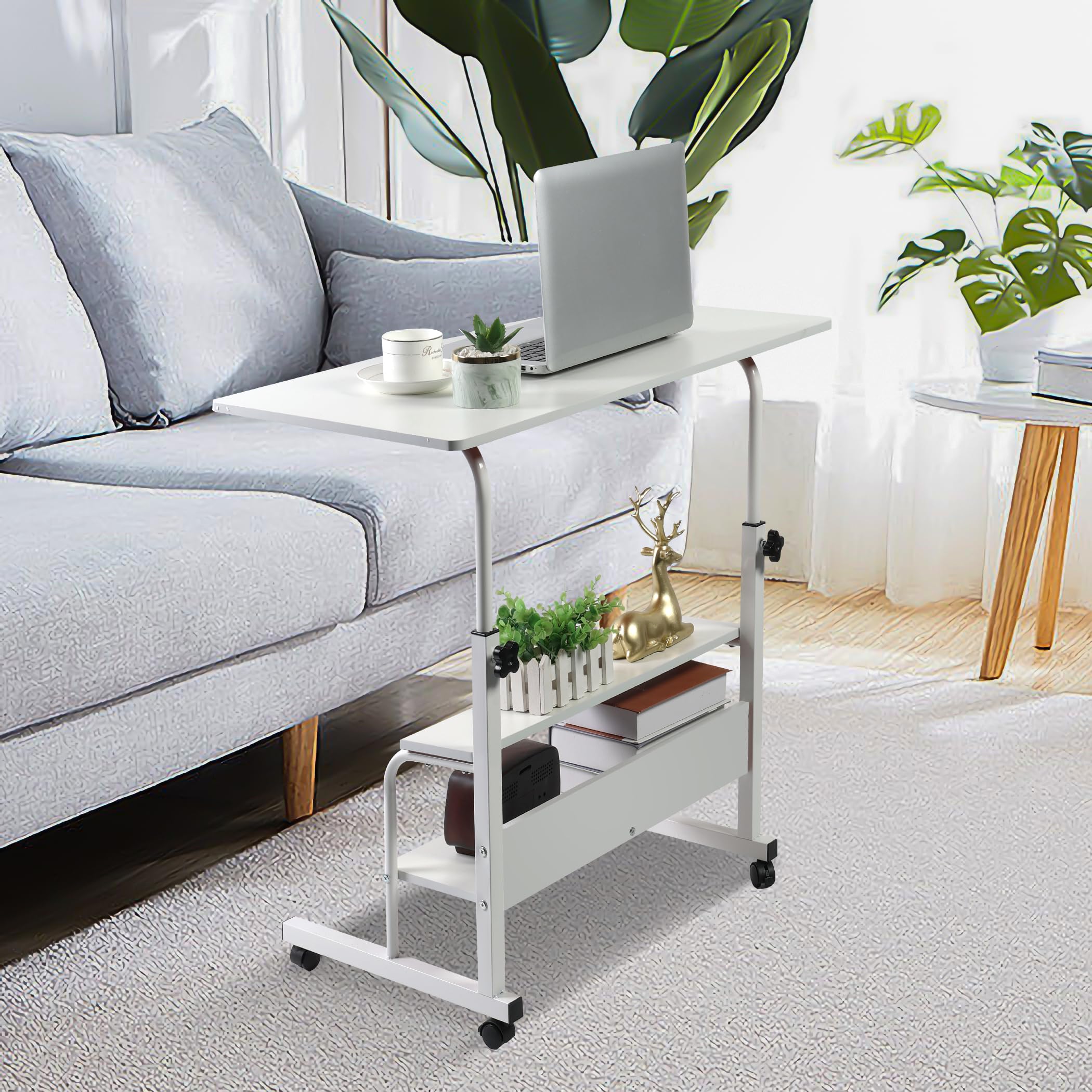 Adjustable Height Laptop Desk - 31.5x15.7 Inch Portable Standing Computer Table with Storage for Home Office, Bedroom & Small Spaces | Perfect for Working, Studying, Gaming & Sofa Use (White, Minimalist Design)