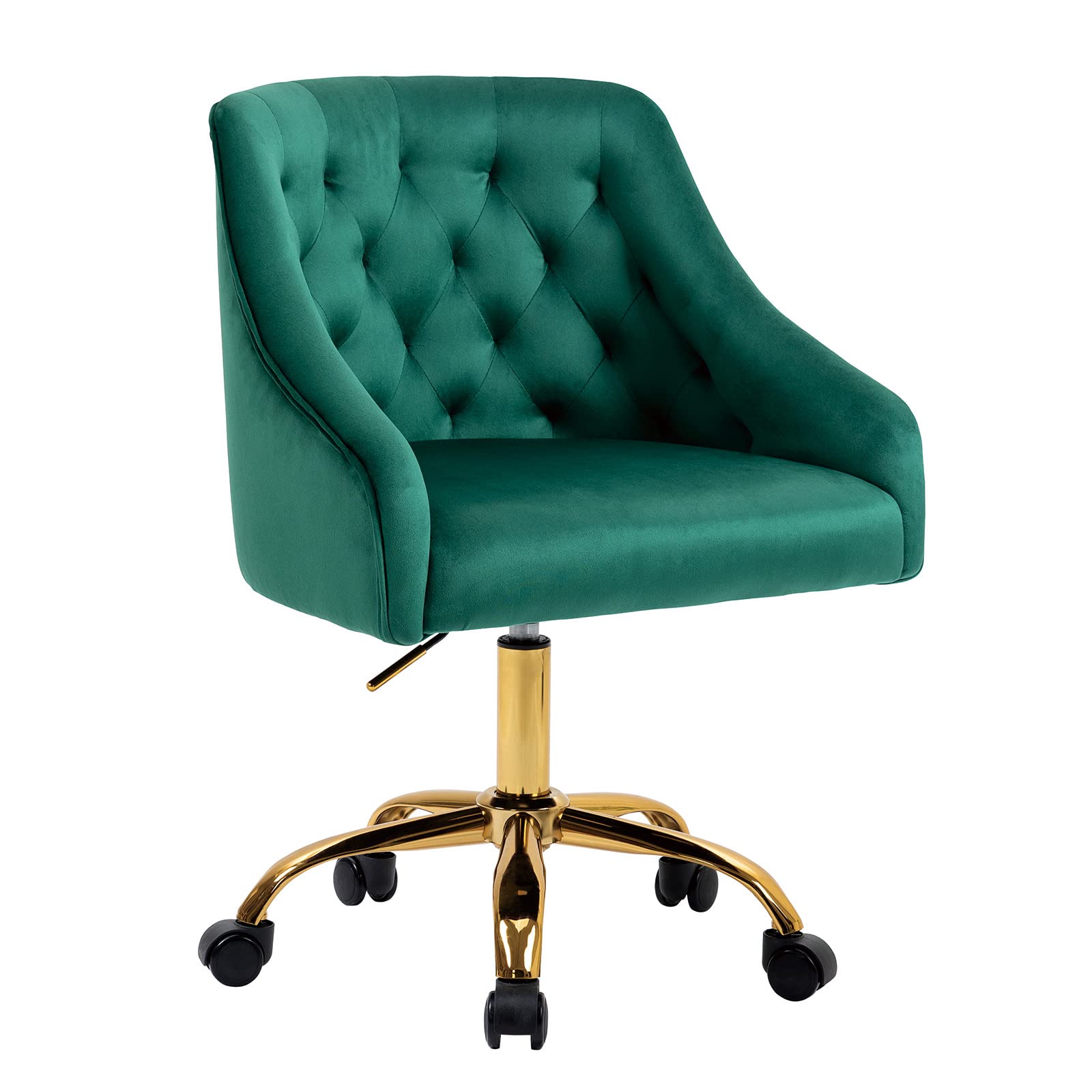 Ergonomic Velvet Office Chair - Modern Swivel Task Chair with Wheels, Height Adjustable & Soft Seat for Home Office, Makeup Vanity or Living Room (Green) - Perfect for Remote Work, Gaming & Beauty Stations