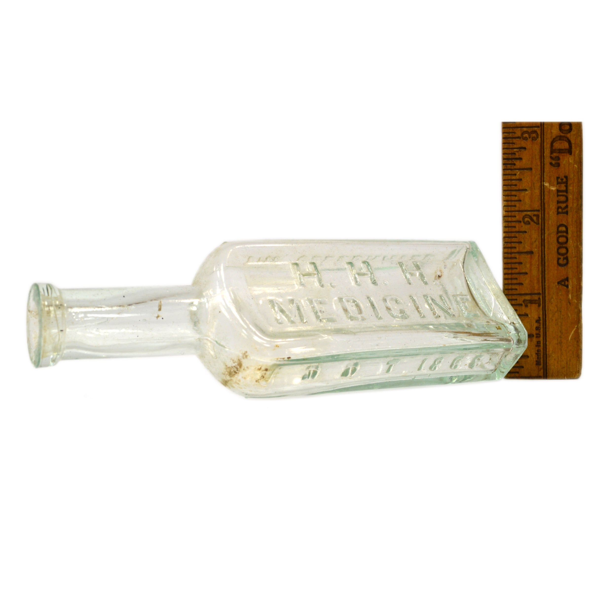 Rare Antique H.H.H. Medicine Veterinarian Bottle - Aqua 5 3/8 BIMAL DDT 1868 - Perfect for Vintage Collectors & Home Decor Display