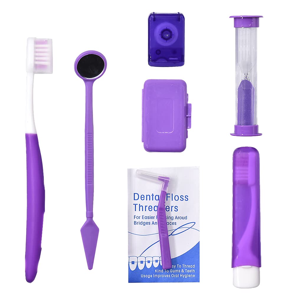 **Orthodontic Braces Cleaning Kit - Interdental Brushes, Dental Wax, Floss & Travel Toothbrush Set for Teeth Care (Purple) | Perfect for Travel & Daily Oral Hygiene**