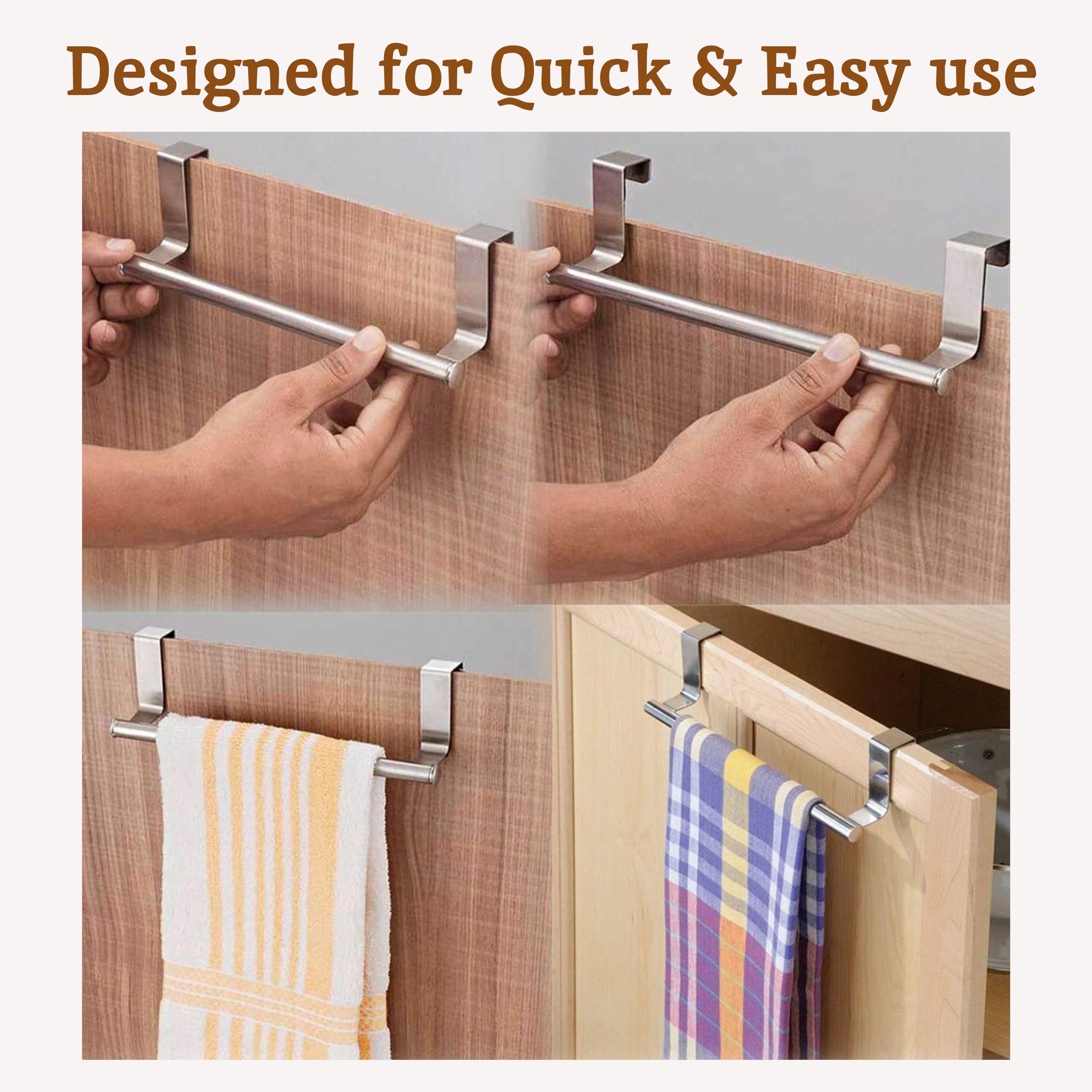 Premium Stainless Steel Over Door Towel Rack - Space-Saving Kitchen & Bathroom Organizer for Hanging Dish Towels, Tea Towels & Hand Towels | Perfect for Small Spaces, Apartments & Dorm Rooms