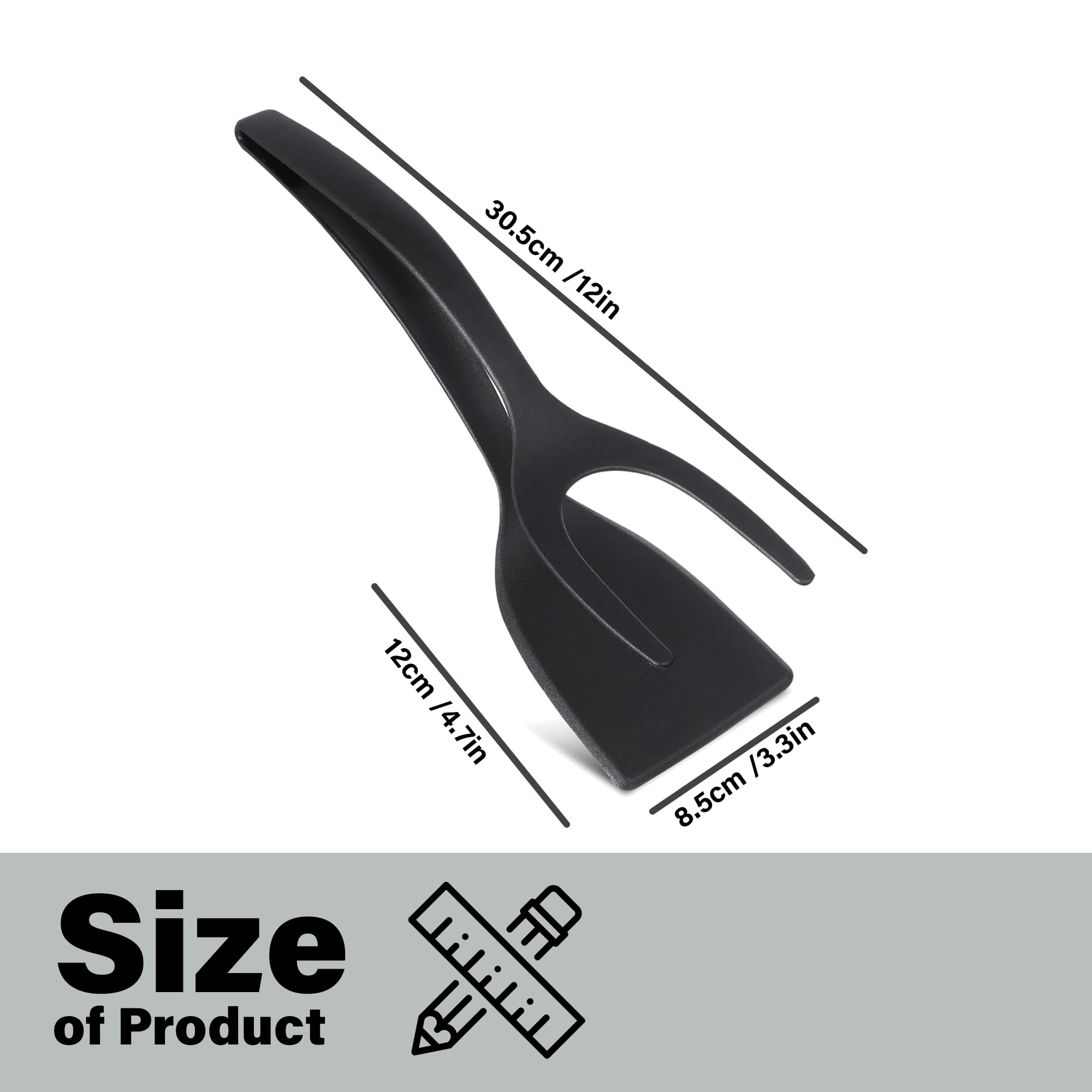 DASZERX® 2 in 1 Grip & Flip Egg Flipper Spatula Tongs - Non-Stick Kitchen Turner for Pancakes, Eggs, Fish, Toast - Multi-Purpose Cooking Utensil for Flipping, Serving & Grilling (2-Pack, Black) - Perfect for Breakfast, BBQ & Home Kitchen Use