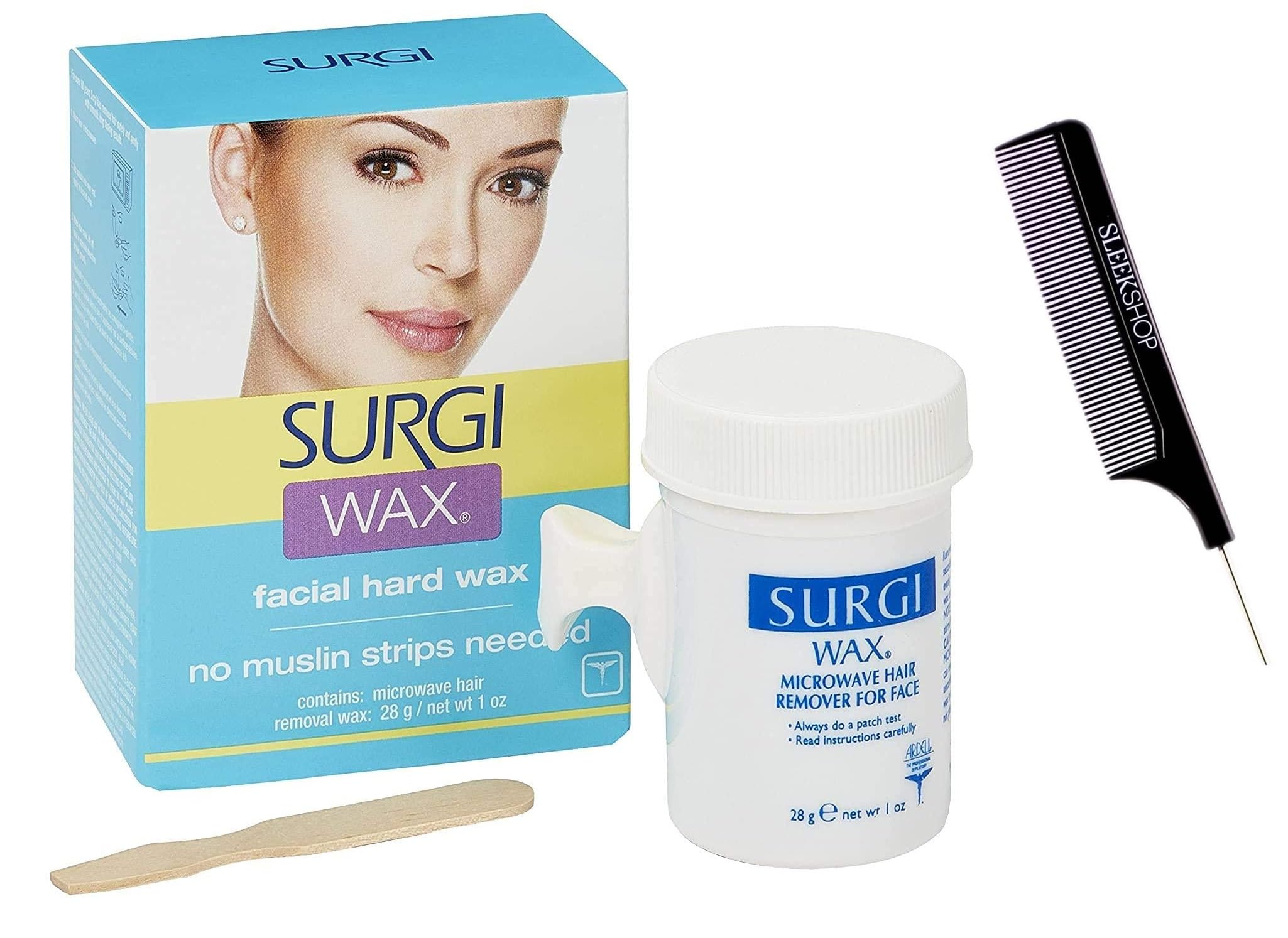 Kuss SIeekshop Facial Hair Wax & Comb Set - Microwaveable Hair Remover for Face with Soothing Cream & Fresh Scent (Includes Rat Tail Comb) - Perfect for Eyebrow Shaping & Upper Lip Hair Removal at Home