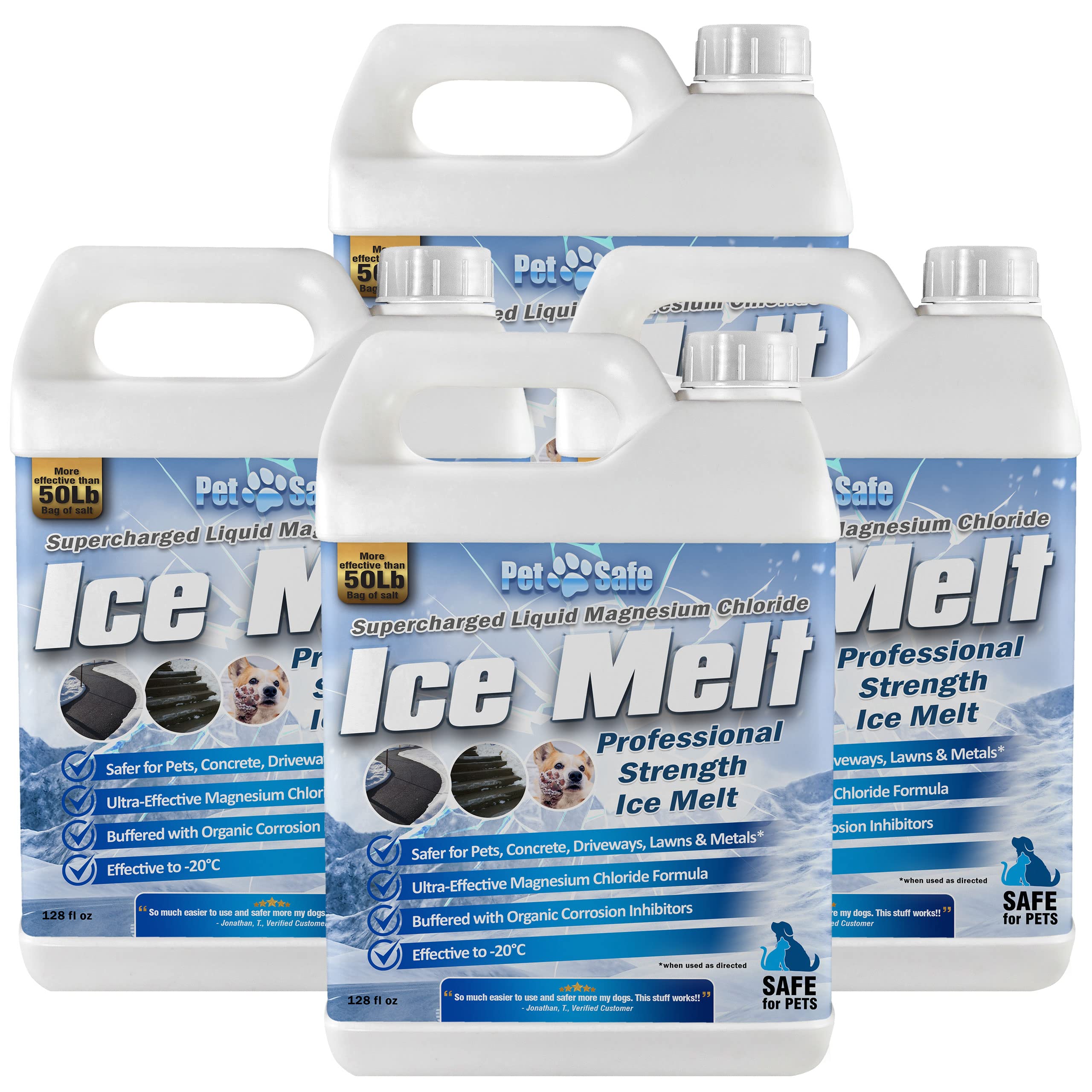 Pet Safe Ice Melt - Magnesium Chloride Driveway & Sidewalk Deicer - Fast-Acting, Non-Toxic Ice Dam Remover for Pets & Concrete (4-Pack) - Ideal for Winter Walkways, Stairs & Garage Entries