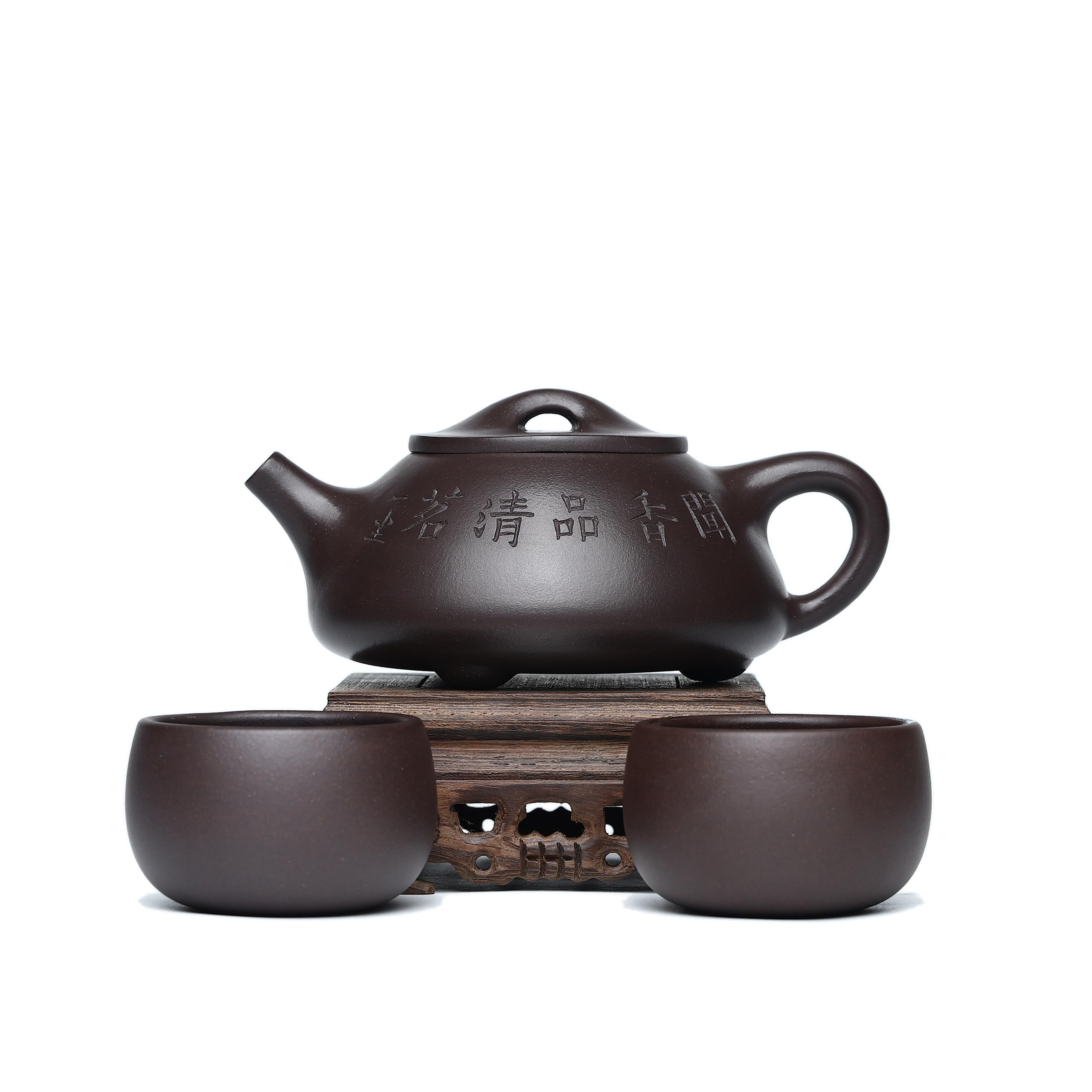 Premium Yixing Purple Clay Teapot Set - 9.5oz (280ml) Handmade Zisha Teapot with 2 Matching Cups | Authentic Chinese Kungfu Tea Ceremony Set | Perfect for Home Brewing, Gift Giving & Tea Meditation