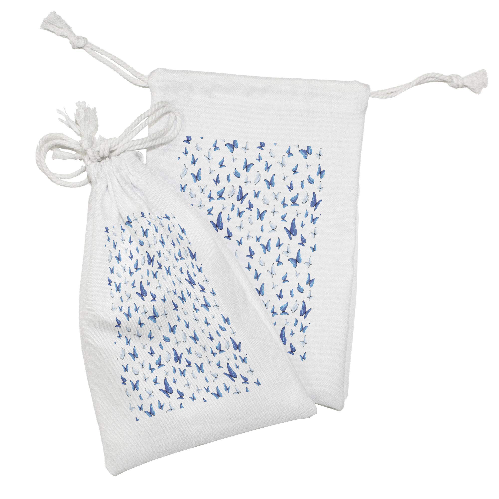 Ambesonne 2-Pack Butterfly Fabric Drawstring Pouches - Blue White Black Rainforest Wilderness Design (9