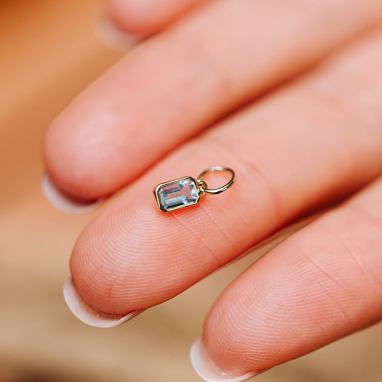 Solid Gold Birthstone Baguette Charm - Elegant Jewelry Gift for Women, Personalized Birth Month Pendant - Perfect for Anniversaries, Birthdays & Special Occasions
