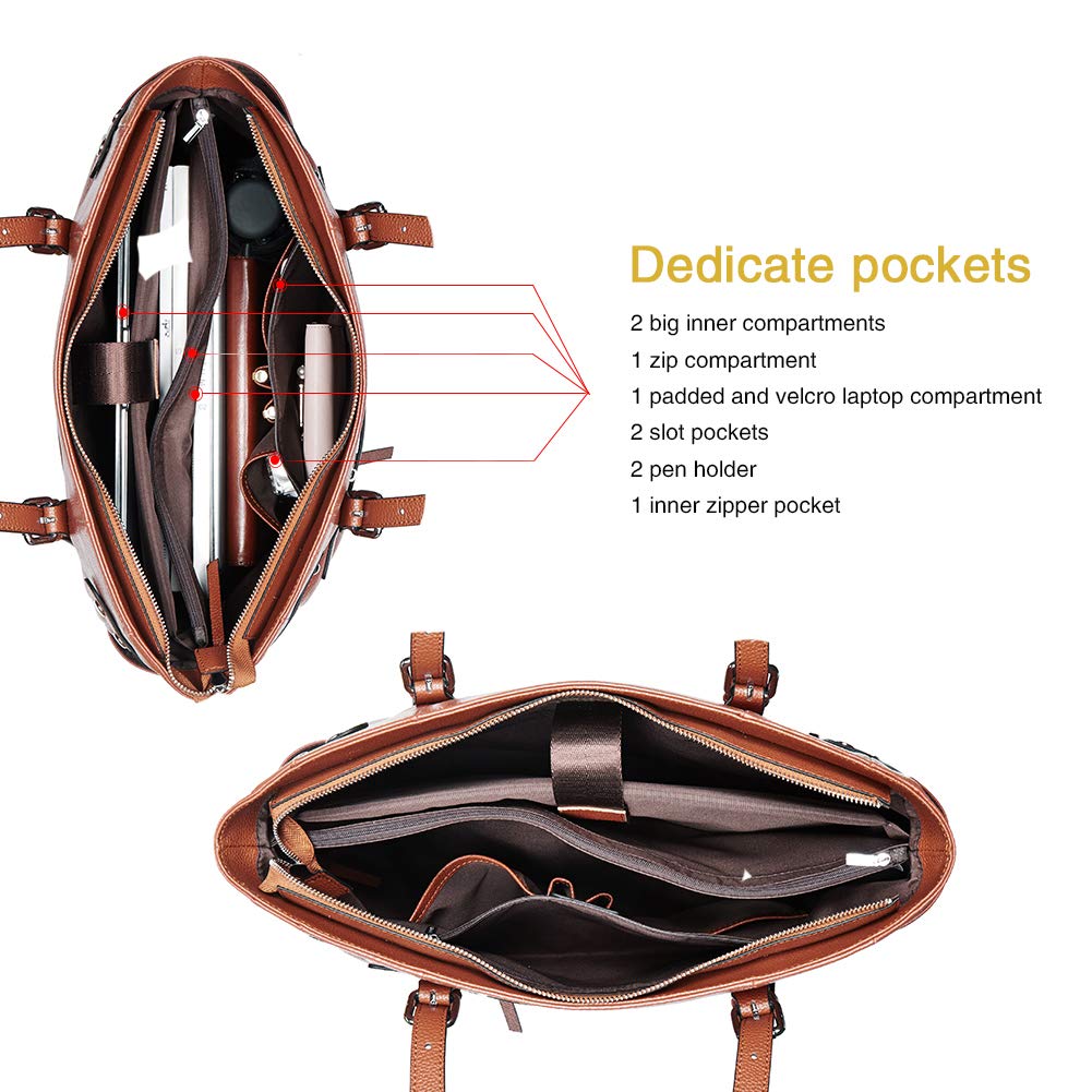 CLUCI Genuine Leather Laptop Tote Bag for Women - 15.6 Inch Professional Work Shoulder Briefcase - Perfect for Office, Business Travel & Daily Commute