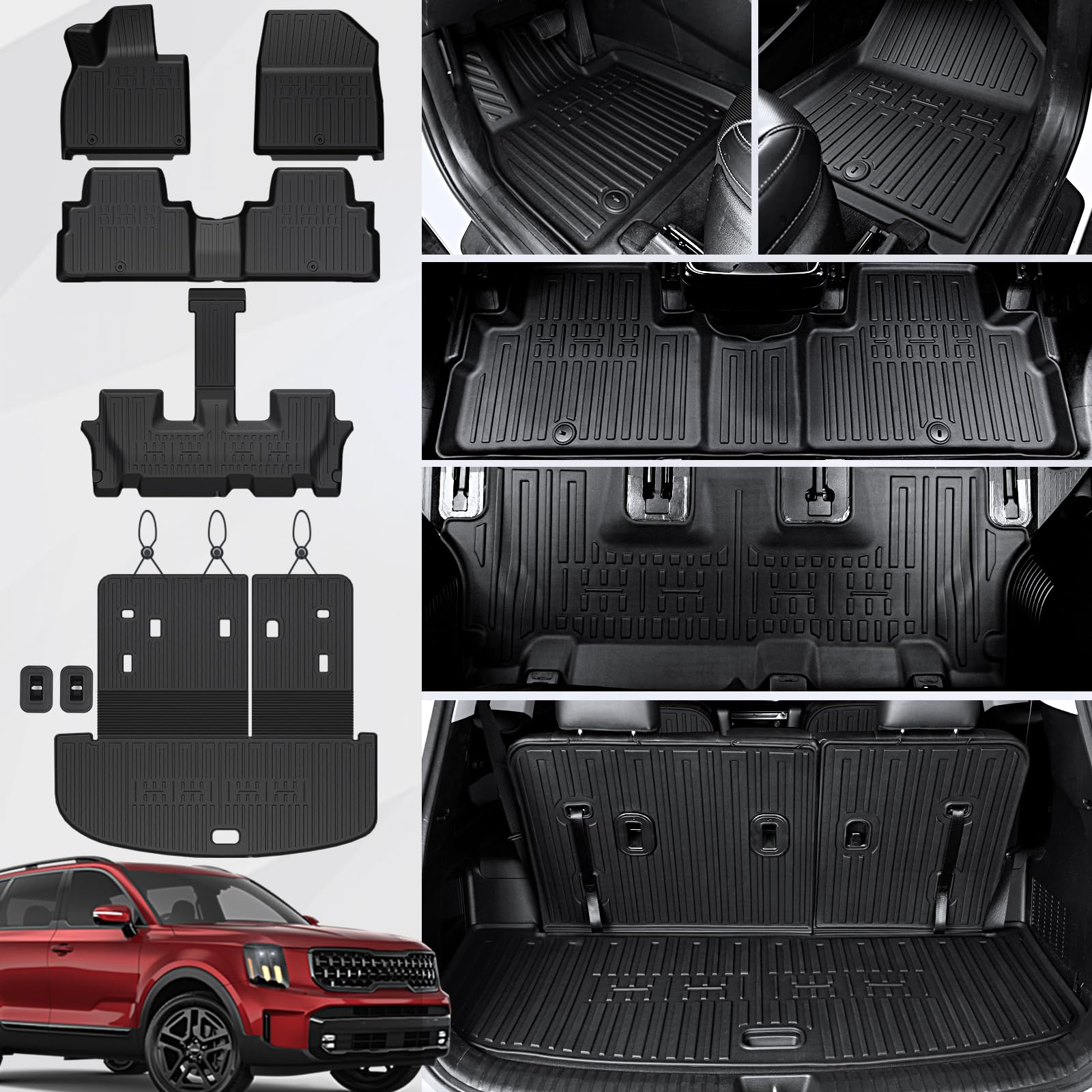 2020-2025 Kia Telluride All-Weather Floor Mats & 2-in-1 Cargo Liner Set - Heavy Duty TPE Protection for 7/8 Passenger SUV - Seat Back Covers & Cargo Mat with Backrest - Perfect for Road Trips, Camping & Family Adventures