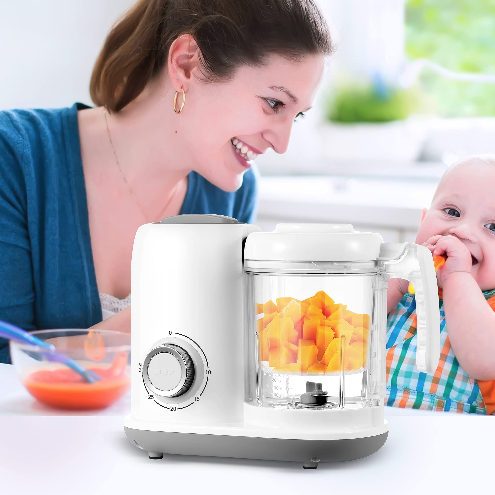 BPA-Free Baby Food Maker with Steam Basket - 5-in-1 Baby Food Processor, Steamer, Blender & Puree Maker - Easy Knob Control for Healthy Homemade Baby Food (White) - Perfect for Making Organic Purees, Steaming Vegetables & Preparing Nutrient-Rich Meals for Infants