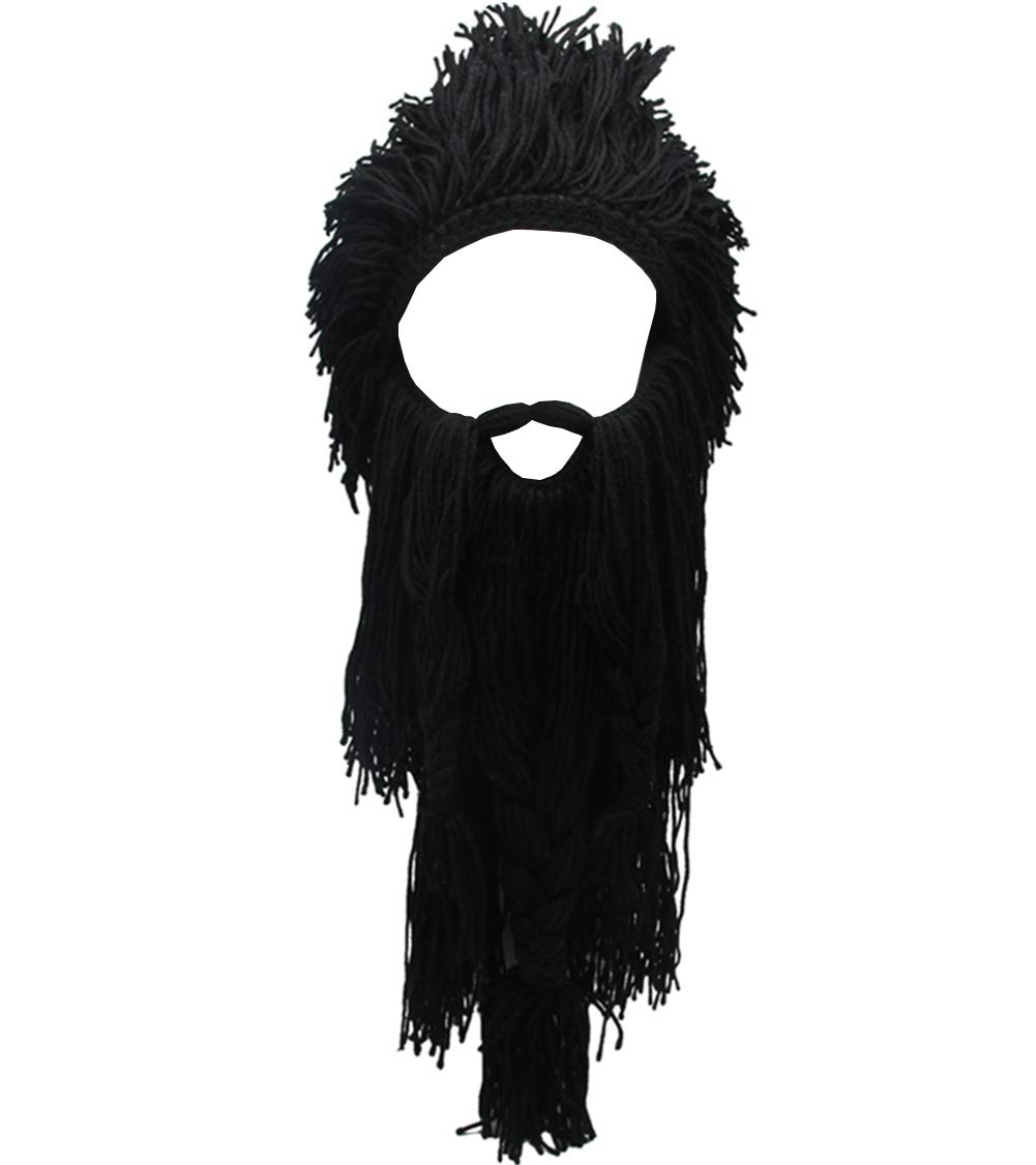 MerryJuly Men's Viking Beanie with Foldable Beard - Barbarian Vagabond Hat with Horns for Winter Outdoor Adventures & Cosplay
