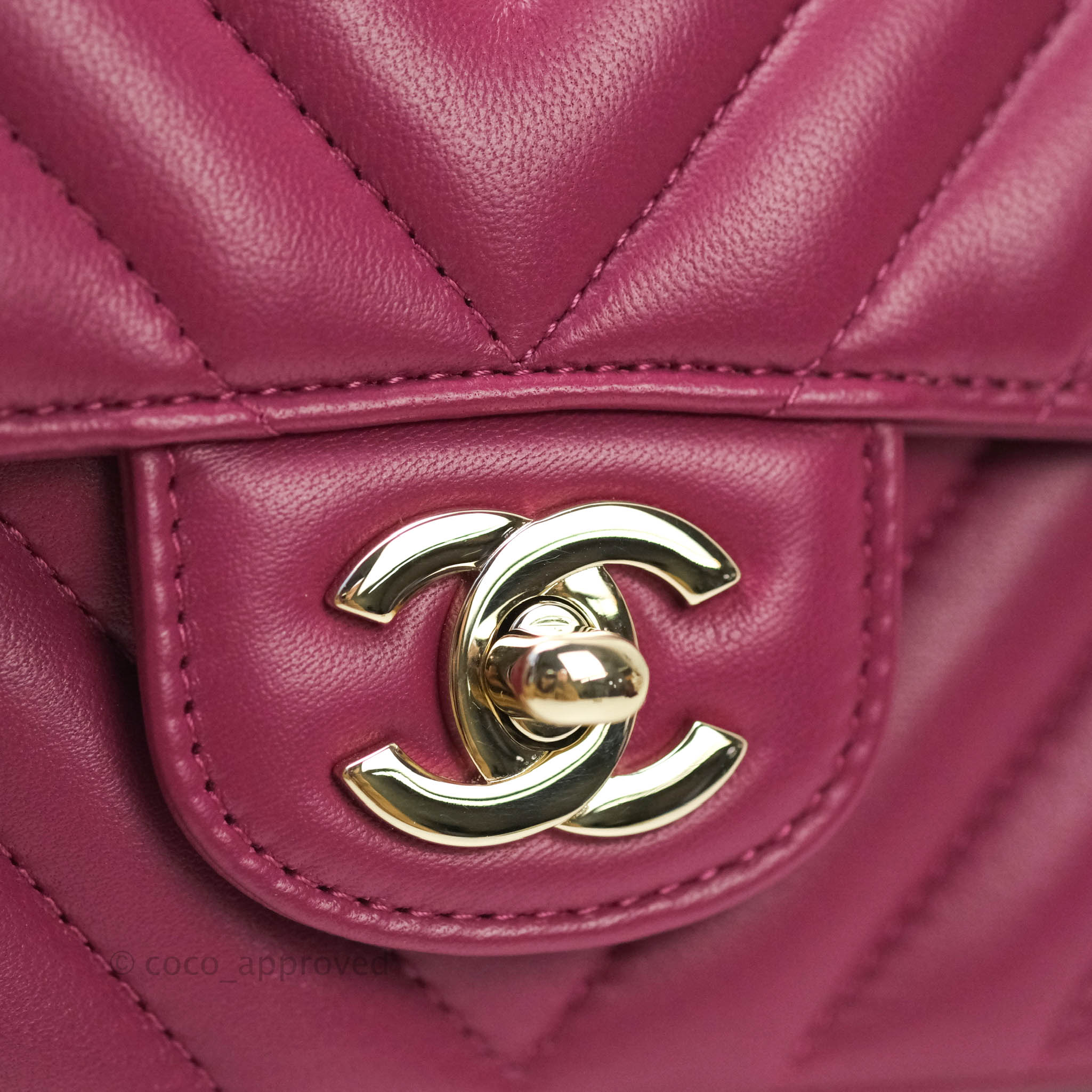 Chanel Chevron Mini Rectangular Lambskin Flap Bag in Dark Pink with Gold Hardware - Perfect for Evening Events & Luxury Fashion Accessories