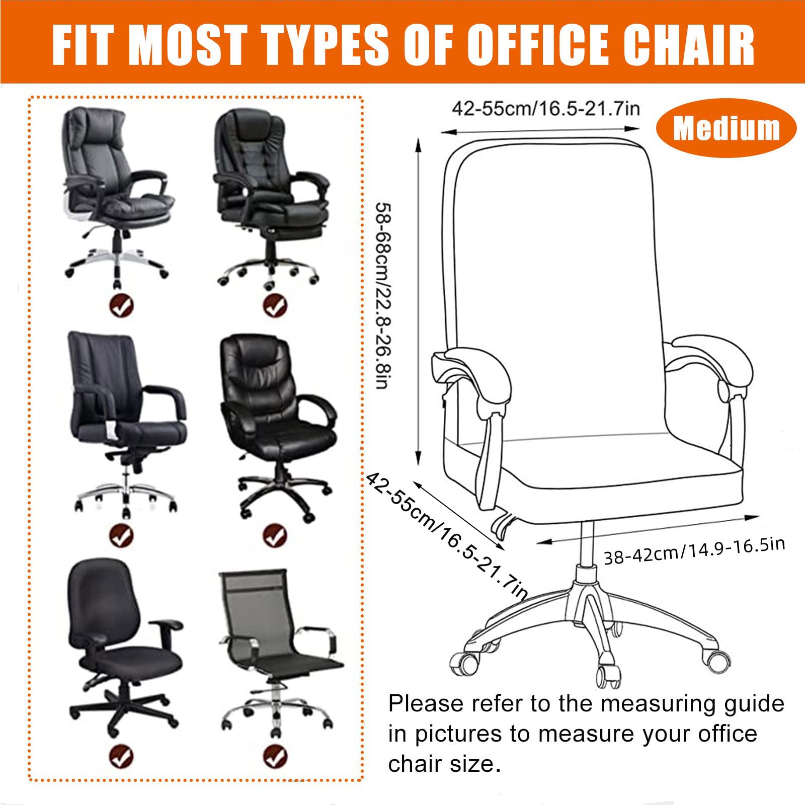 CRFATOP Universal Stretch Office Chair Cover with Durable Zipper - Simplism Style High Back Slipcover for Computer, Desk & Rotating Chairs (Size M, Model A09) - Perfect for Home Office, Gaming & Workspace Protection