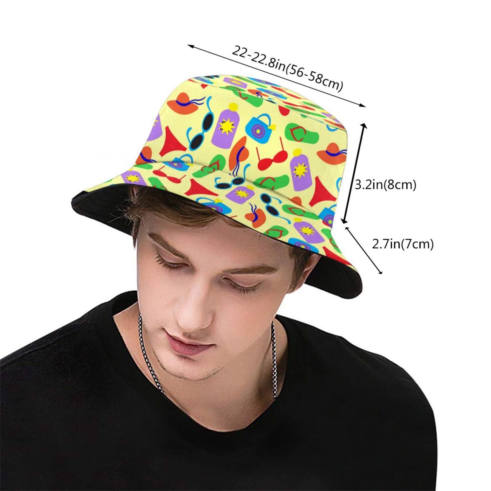 Swimming Pool Bucket Hat Summer Fisherman Hat with Print - Packable Beach Hat for Outdoor Travel, Poolside, and Beach Adventures