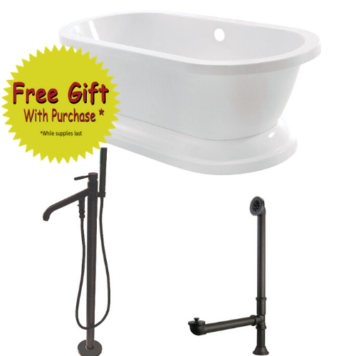67 Inch Acrylic Double-Ended Freestanding Bathtub with Faucet and Supply Lines - Luxurious Soaking Tub for Master Bathroom or Spa Retreat