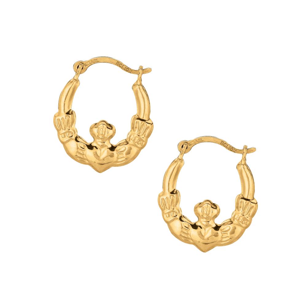 10K Gold Claddagh Hoop Earrings for Women - Irish Celtic Love Friendship Loyalty Jewelry - Perfect for St. Patrick's Day, Weddings & Gifts