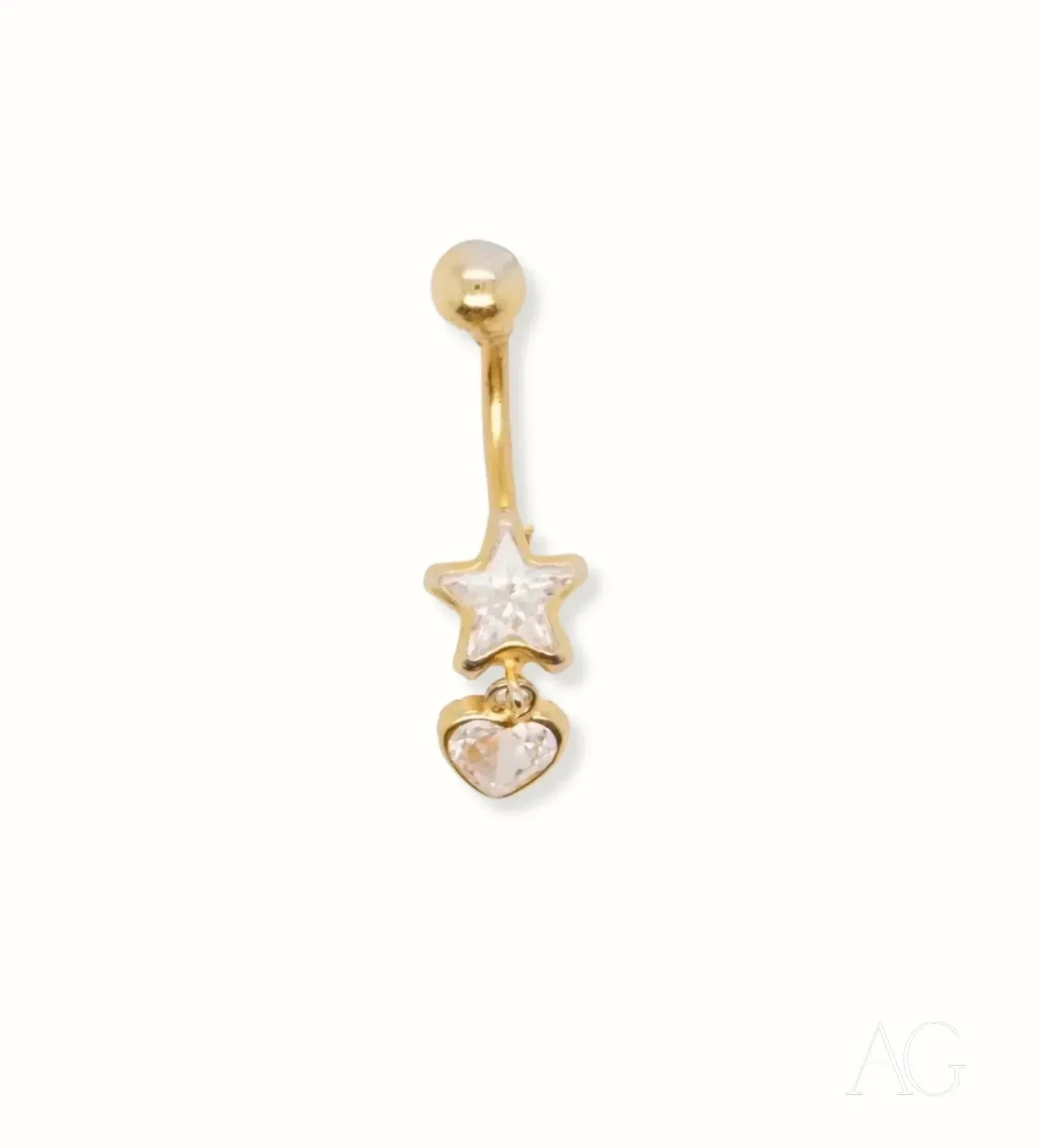 18K Gold Star and Heart Belly Button Ring - Elegant Navel Piercing Jewelry for Women, Perfect for Parties, Beach, and Everyday Wear