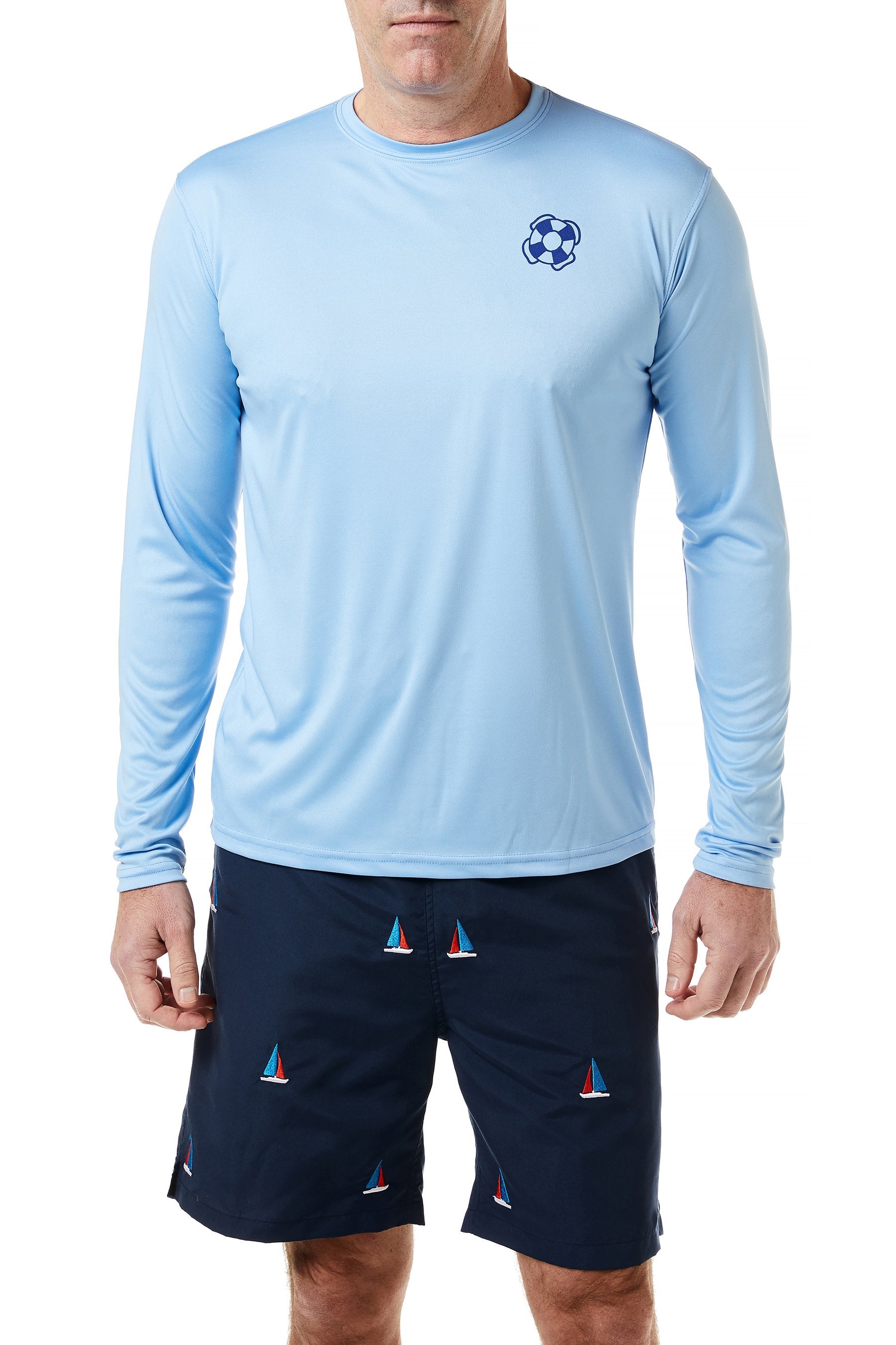 SPF 50+ UPF Sun Protection Shirt for Men & Women - Light Blue with Lobster Print - Quick Dry UV Shirt for Beach, Fishing, Hiking & Outdoor Activities