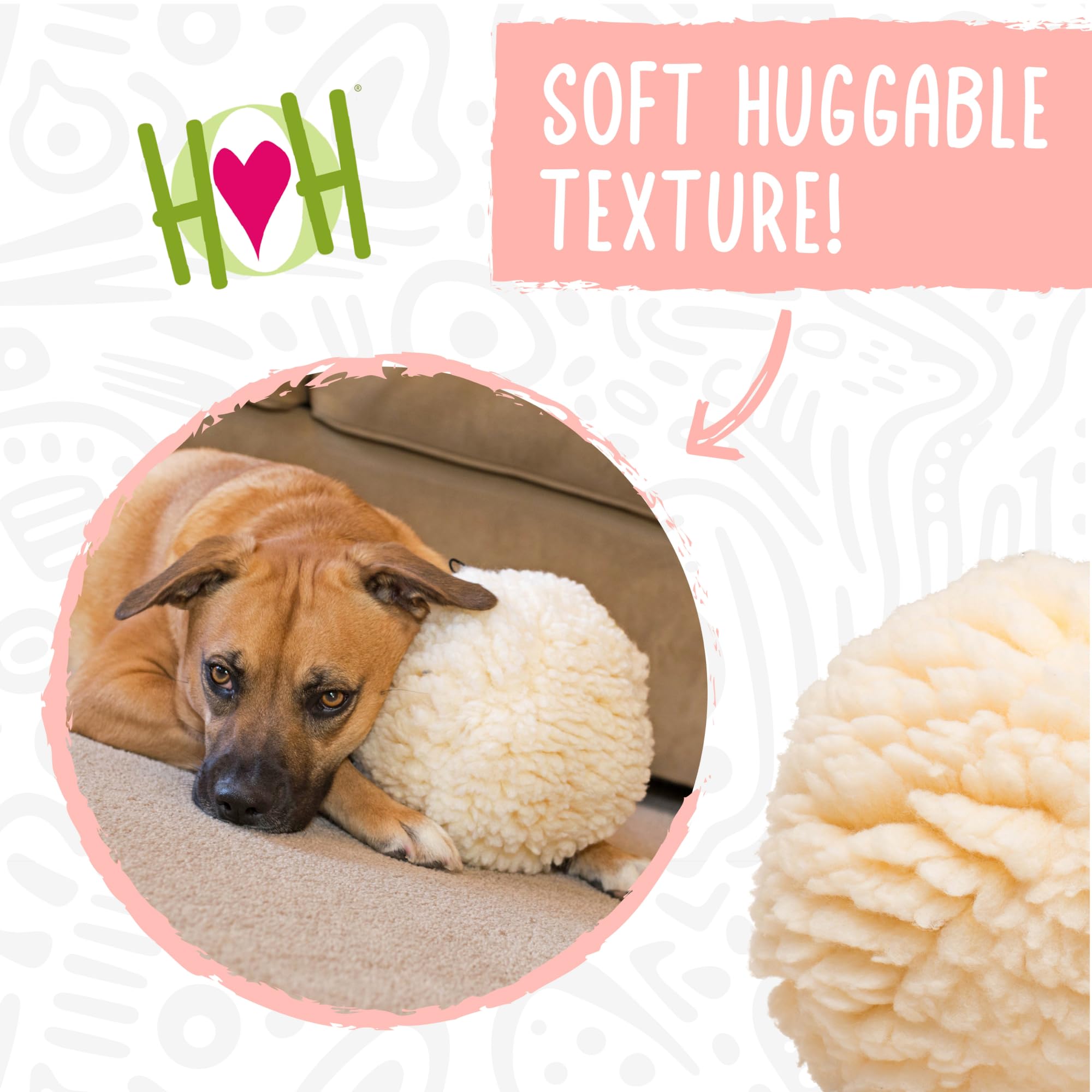 HuggleHounds Durable Fleece Ball Plush Dog Toy for Aggressive Chewers - Large Breed Tough Chew Toy with Squeaker - Soft Yet Strong Stuffed Puppy Toy for All Dogs | Perfect for Playtime, Training & Cuddling - Fluffy Hugglefleece Chew Ball (Large Size)