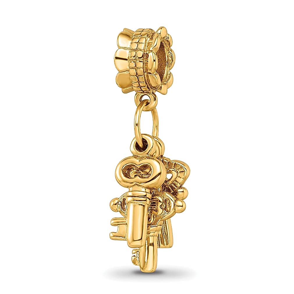 ICE CARATS 925 Sterling Silver Gold Plated Three Keys Charm Bracelet Dangle Bead - Elegant Love Jewelry for Women, Perfect Gift for Her - Ideal for Anniversaries, Valentine's Day & Special Occasions