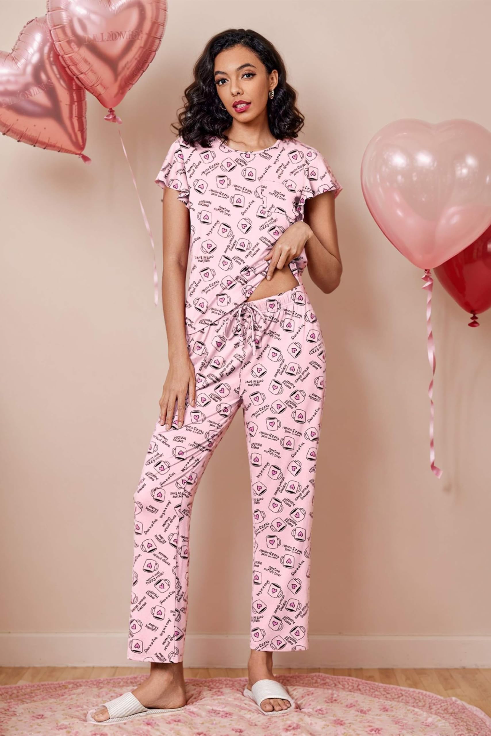 Ekouaer Women's Pajama Set - 2 Pack Soft Short Sleeve Sleepwear with Long Pants & Pockets - Cozy Printed Lounge Pajamas for Nighttime Comfort, Relaxing at Home, and Sleepovers