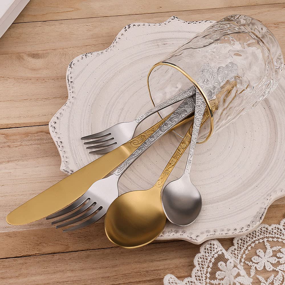 40-Piece Stainless Steel Silverware Set for 8 - Modern Flatware Set with Knives, Forks, Spoons & Teaspoons - Mirror Polished & Dishwasher Safe - Elegant Dinnerware for Home, Restaurant & Party Use