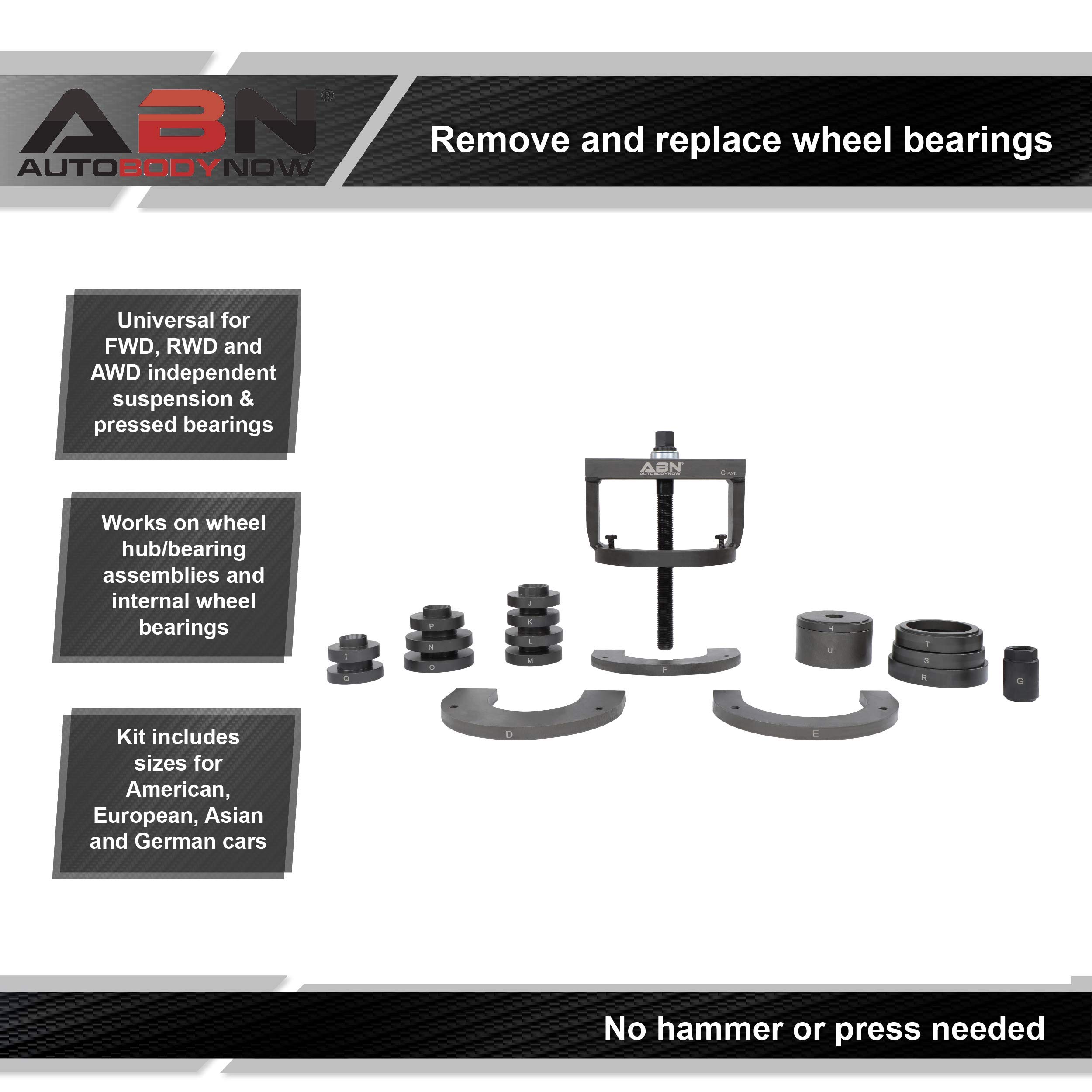 ABN Wheel Bearing Puller Kit - Professional Hub Removal Tool for Independent Suspension, Roll Ball Bearings (FWD/RWD/AWD) | Perfect for DIY Auto Repairs & Professional Mechanics