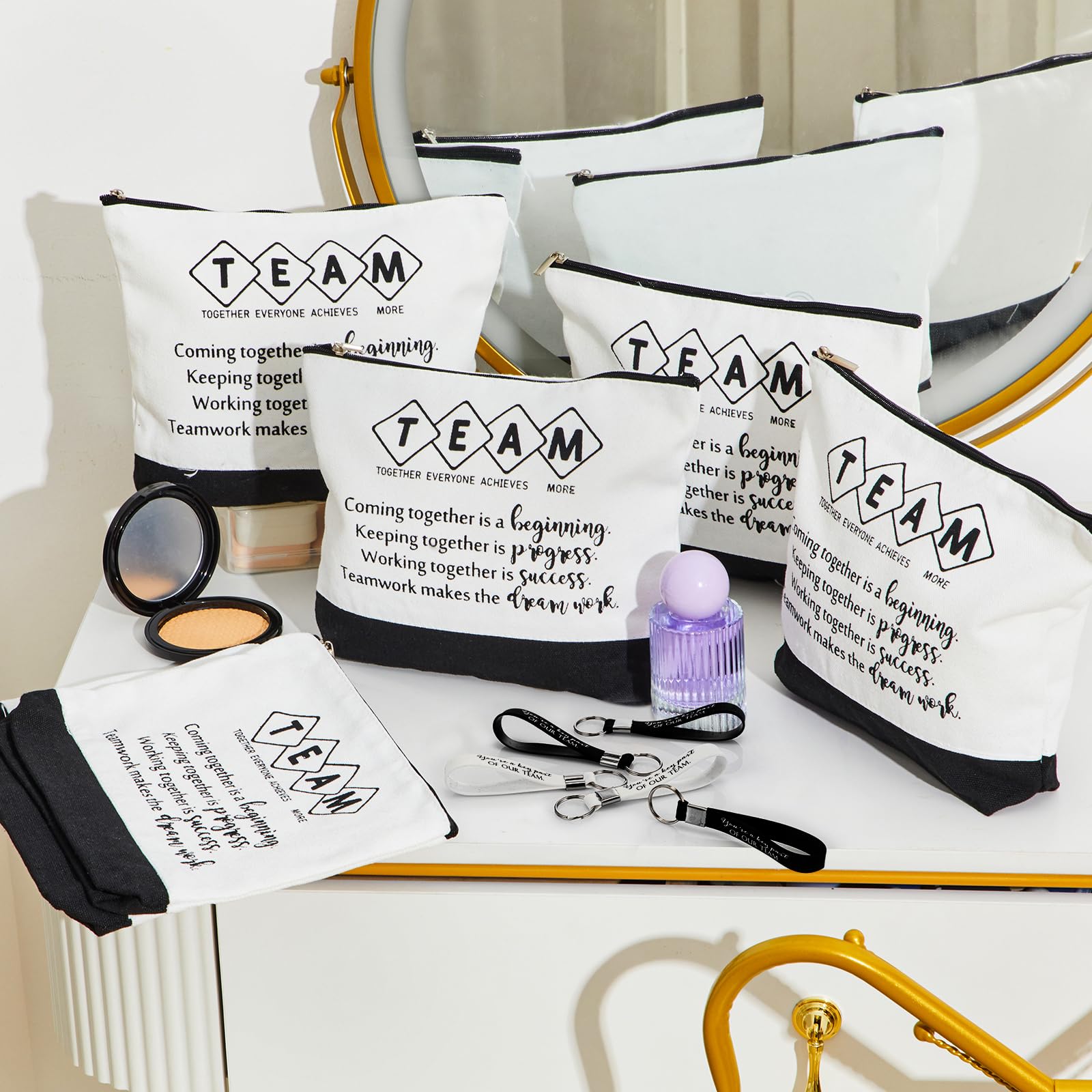 48 Pcs Inspirational Canvas Makeup Bags & Keychains Set - Bulk Employee Appreciation Gifts for Women, Teachers & Team Members - Perfect for Corporate Events, Teacher Appreciation Week & Motivational Gifts
