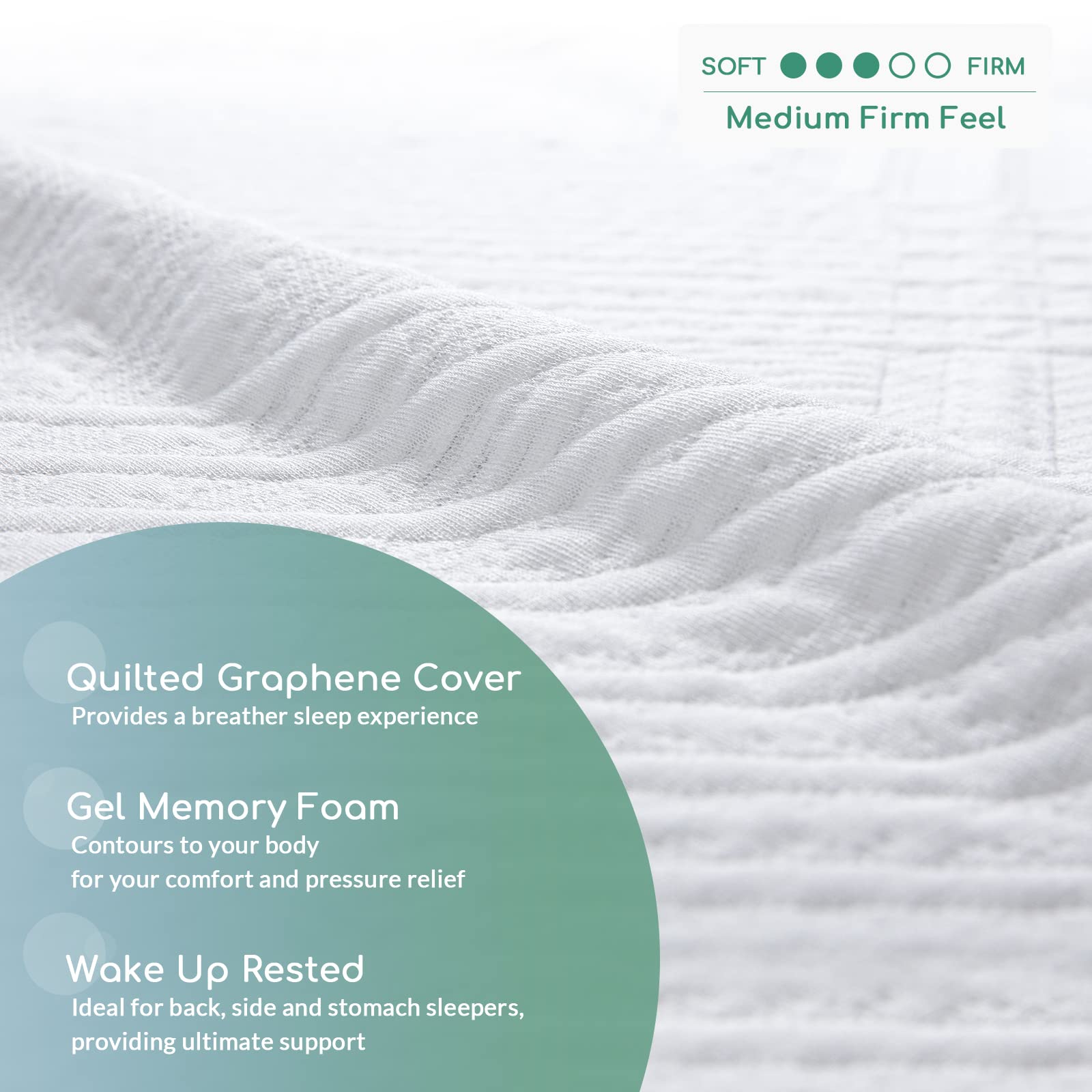 8 Inch Green Tea Memory Foam Mattress - Medium Firm Support for Pressure Relief & Cool Sleep | CertiPUR-US Certified | Made in USA | White | Perfect for Bedrooms, Guest Rooms & Dormitories