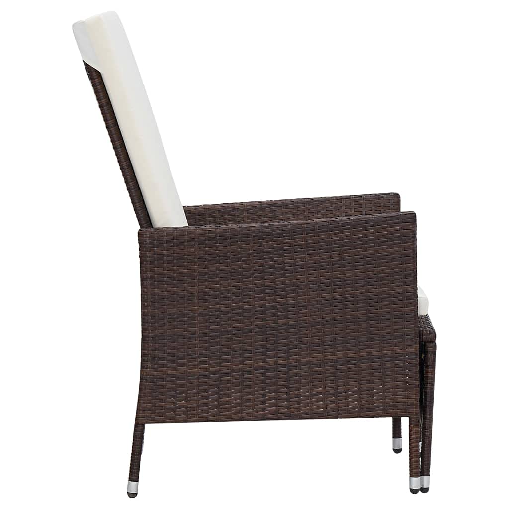 Modern Brown Poly Rattan Outdoor Patio Set - Wicker Bistro & Conversation Chairs with Cushions - Reclining Lounge Chairs for Garden, Poolside & Backyard Relaxation