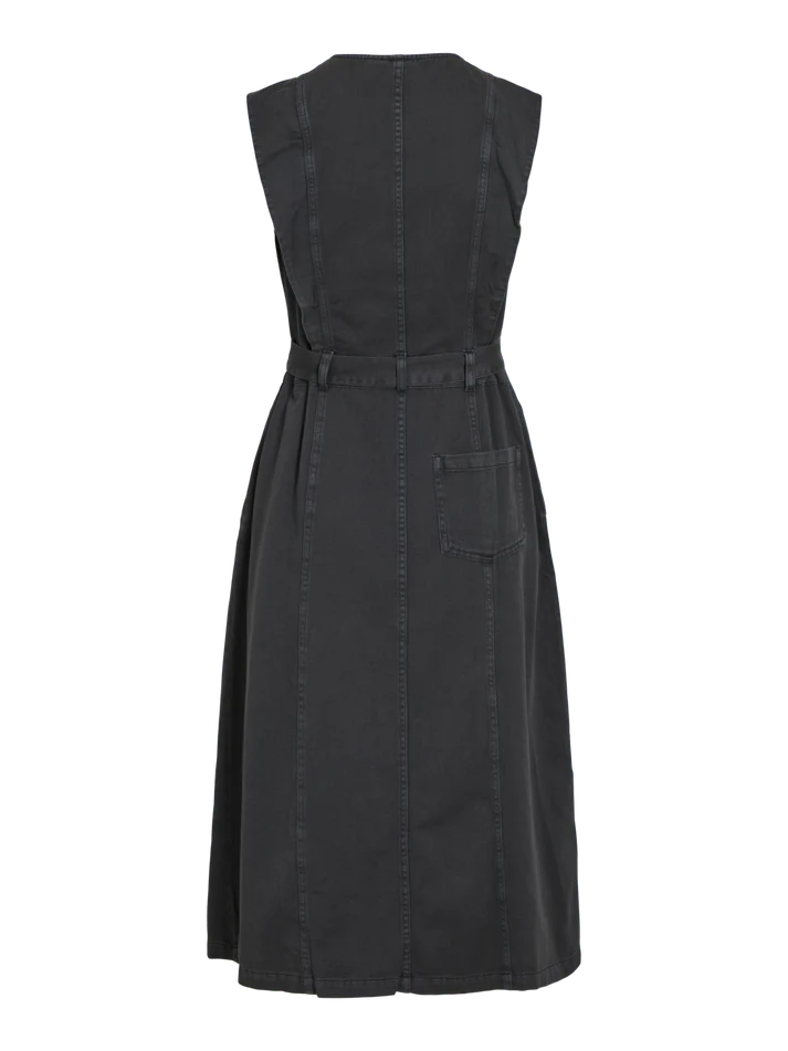 Lucianne Women's Sleeveless Denim Midi Dress - Casual Summer Black Jean Dress for Beach, Party & Date Night Outfits