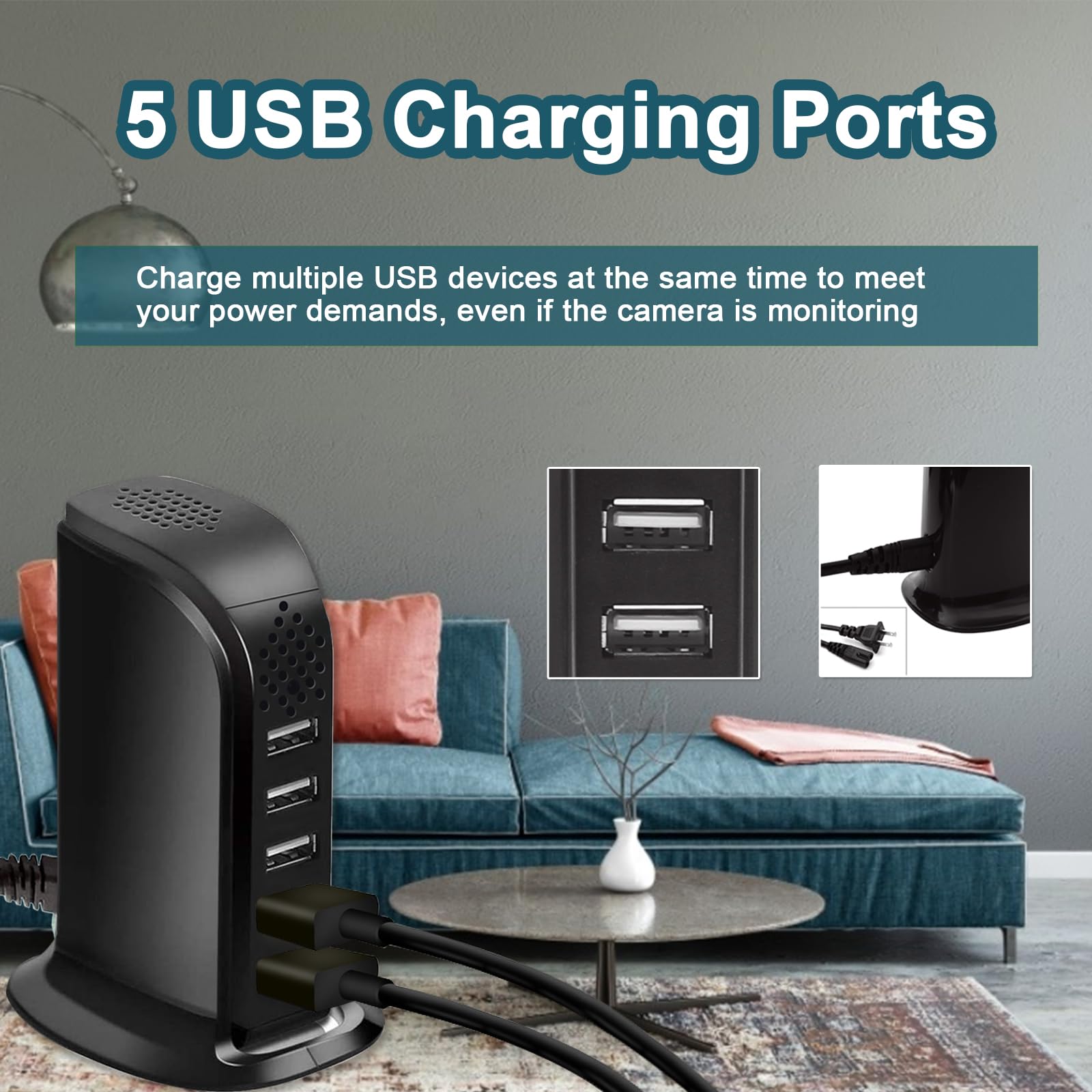 HD 1080P WiFi Hidden Spy Camera with Wireless USB Charger & 5-Port Hub | Nanny Cam with Motion Detection & APP Remote Control for Home & Office Security | Perfect for Baby Monitoring, Pet Watching & Property Surveillance