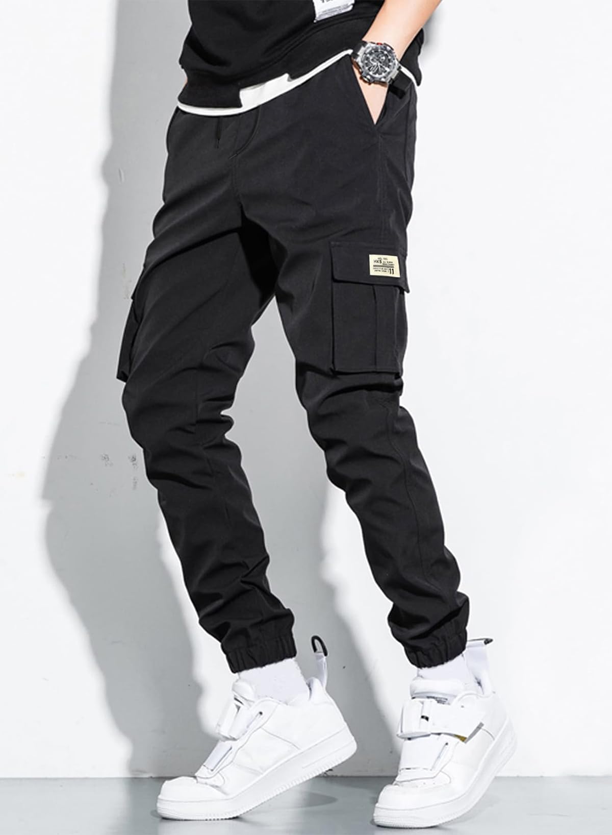 **JMIERR Men's Casual Cargo Pants - Stretch Elastic Waist with Drawstring, Tapered Joggers & Sweatpants for Men - Multi-Pocket Design - Perfect for Workout, Travel & Outdoor Activities**