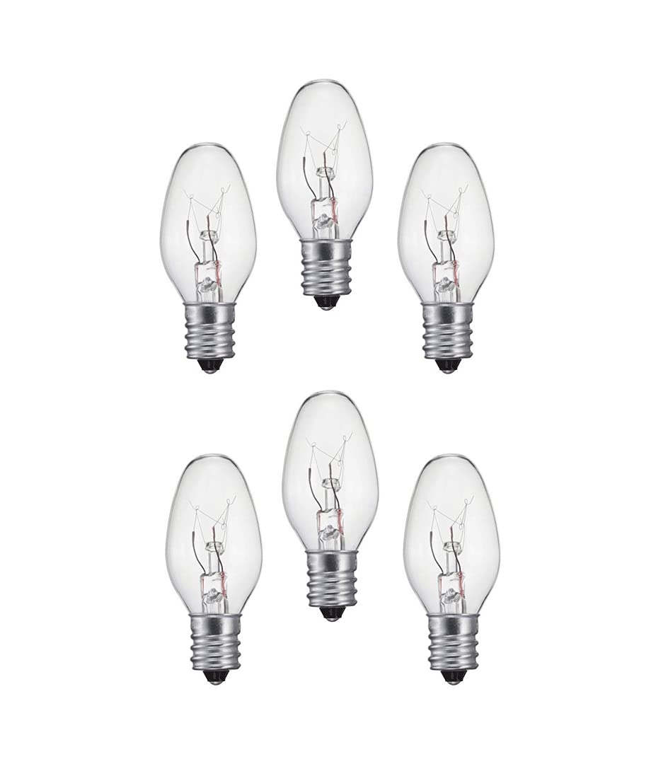 6-Pack Clear Candelabra Base Night Light Bulbs - Perfect for Bedrooms, Hallways, and Bathrooms