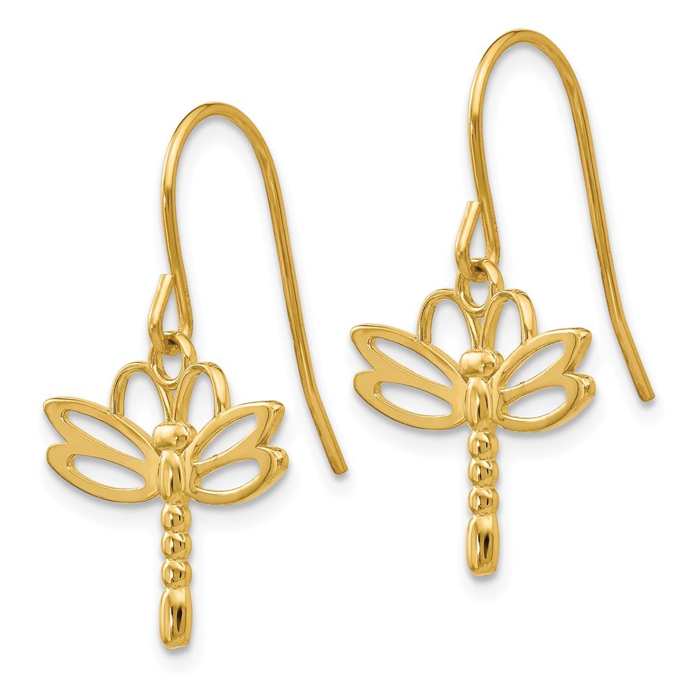 14K Yellow Gold Dragonfly Shepherd Hook Earrings for Women - Dainty Stud Earrings for Everyday Wear, Gift for Her, Birthday, Anniversary - Perfect for Casual, Office & Special Occasions