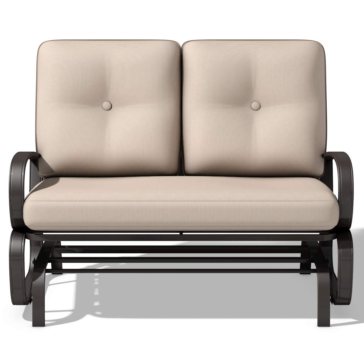 Giantex Outdoor Glider Bench - 2 Person Patio Loveseat with Removable Cushion & Thick Padded Seat, Durable Steel Frame Glider Swing Chair for Deck, Garden, Poolside, Yard, Balcony, Porch - Perfect for Relaxing & Enjoying Outdoor Moments (Beige)