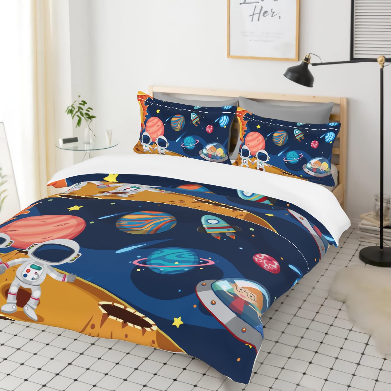 GREDBH Full Size Astronaut Themed Bedding Set for Kids - 3PC Space Comforter with Pillowcase - Galaxy Print Boys & Girls Room Decor - Perfect for Space-Themed Bedrooms, Kids' Sleepovers, Nursery Decor & Birthday Gifts - Ideal for Astronaut Lovers, Children's Bedrooms & Themed Sleep Parties