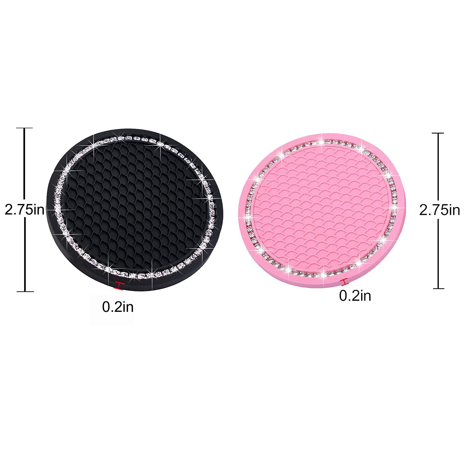 2PCS Rhinestone Car Coasters - Non-Slip Silicone Cup Holder Mats for Women, Universal Fit for Most Vehicles - Perfect for Coffee, Drinks & Protecting Your Car Interior from Spills & Stains