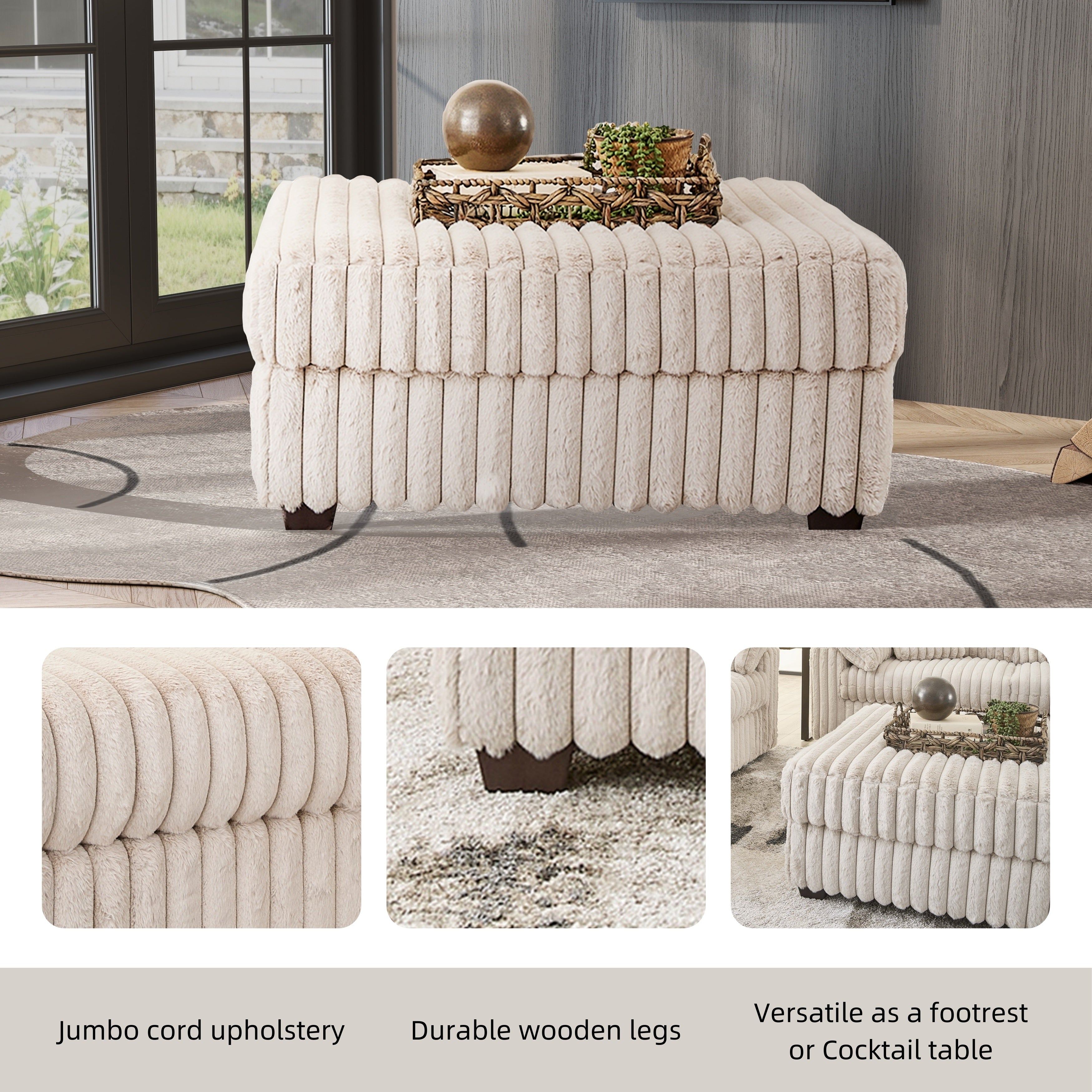 Roundhill Furniture Belvoir Accent Cocktail Ottoman - Stylish Round Storage Ottoman with Upholstered Fabric, Perfect for Living Room, Bedroom & Home Decor