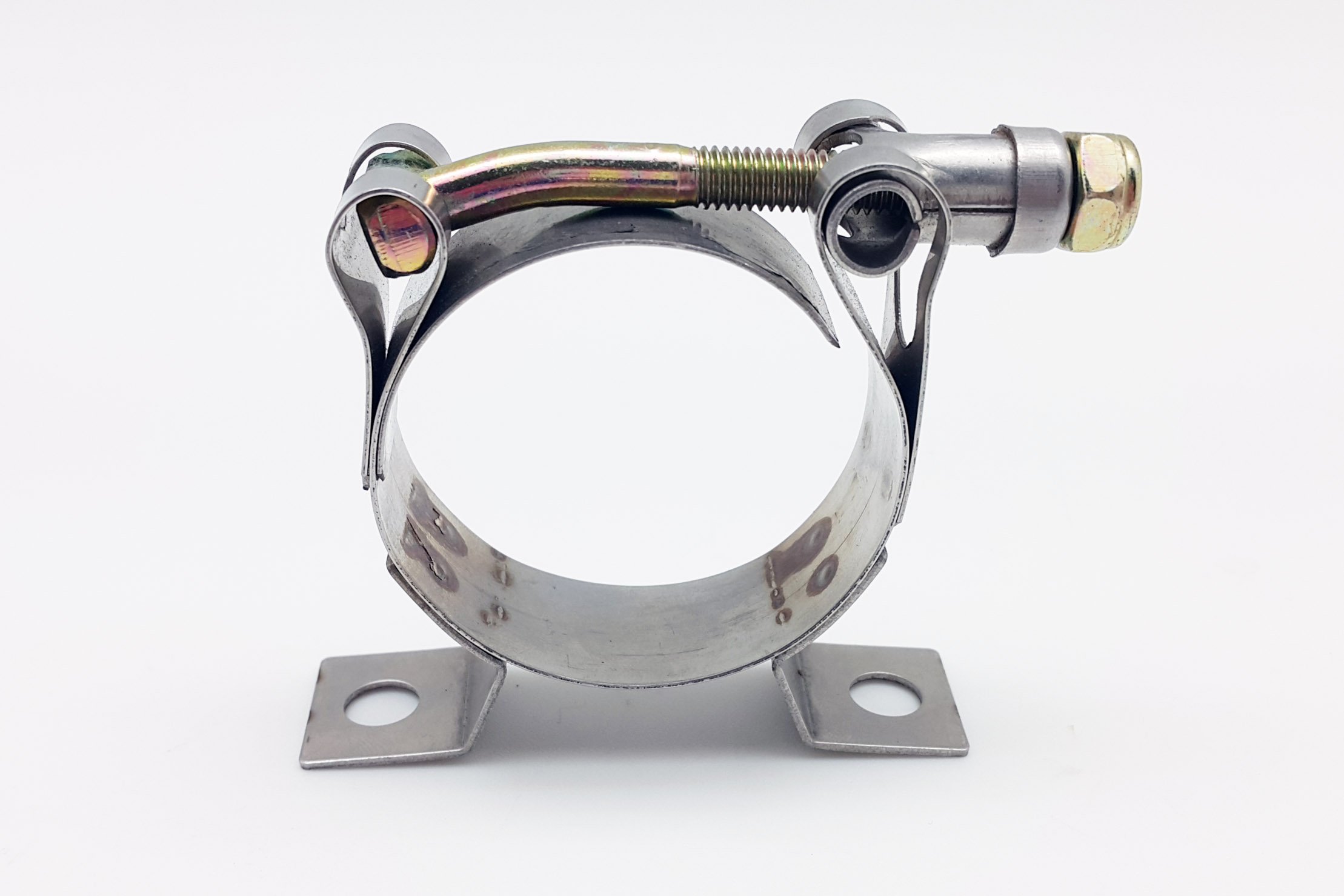Autobahn88 Stainless Steel T-Bolt Hose Clamp with Stand Cradle, 1.6-1.8 Inch (41-46mm) OD for Fuel Pump, Filter, Plumbing & Automotive Applications - Heavy Duty, Corrosion Resistant (Pack of 4) - Perfect for Marine, Industrial & DIY Projects